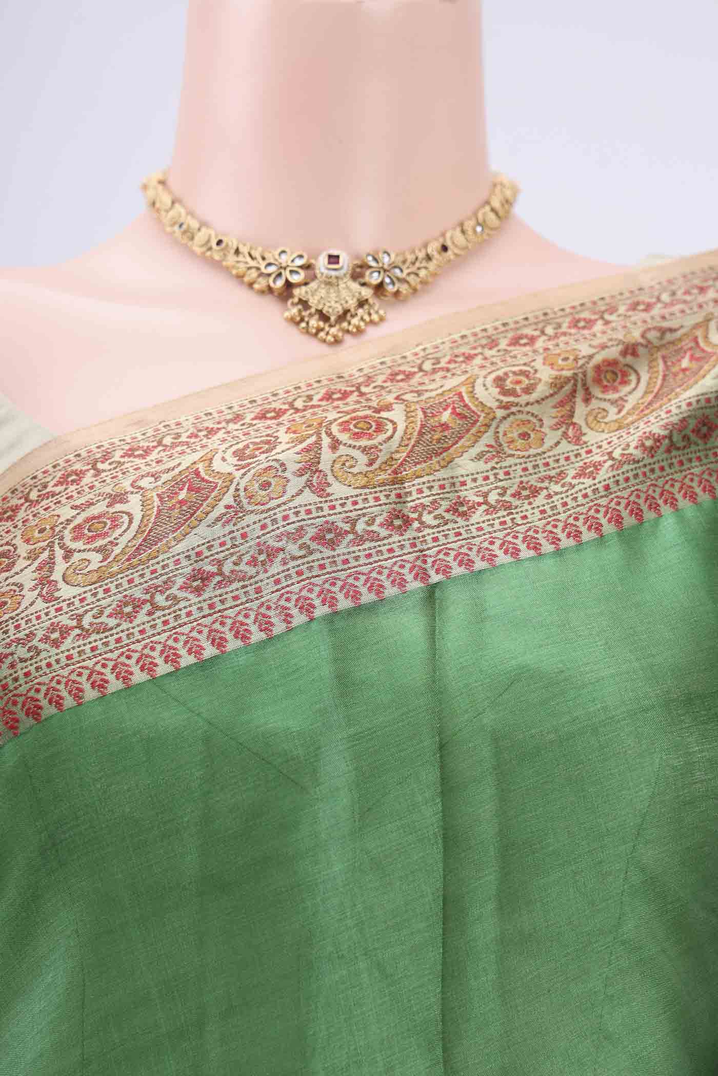 Green Banarasi Tussar Silk Saree - Image 2