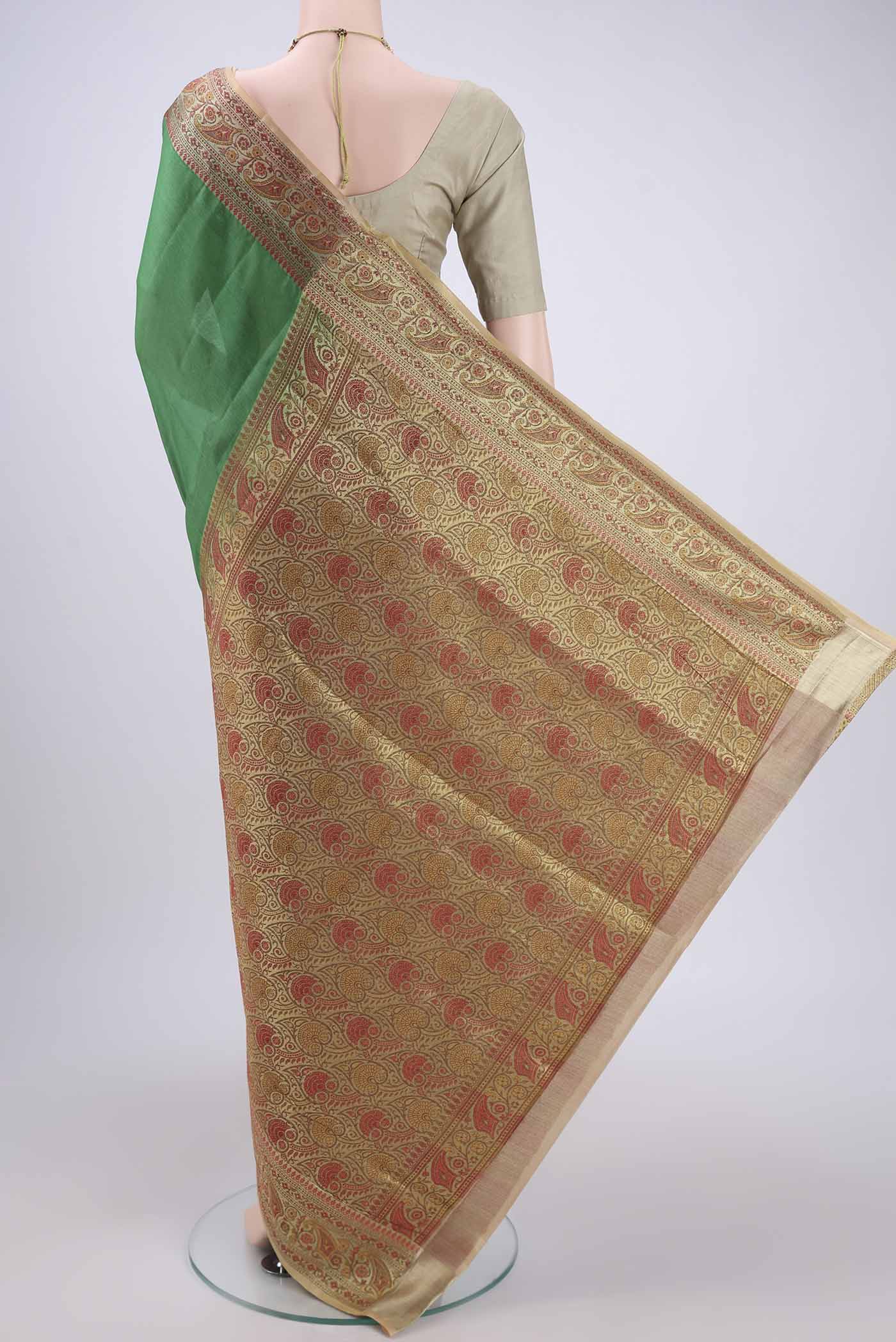 Green Banarasi Tussar Silk Saree - Image 3