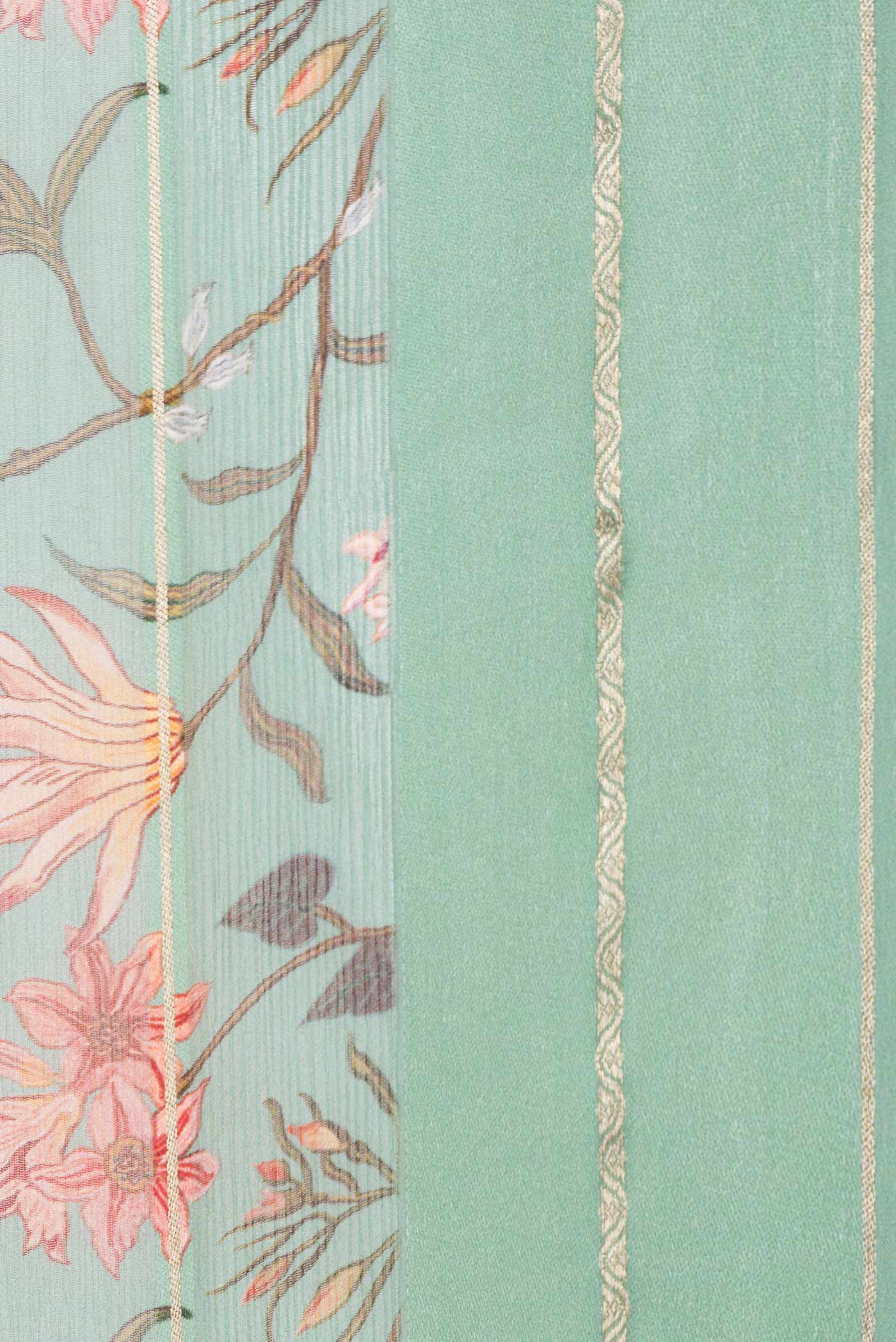 Green Dual Tone Mysore Chiffon Saree - Image 3