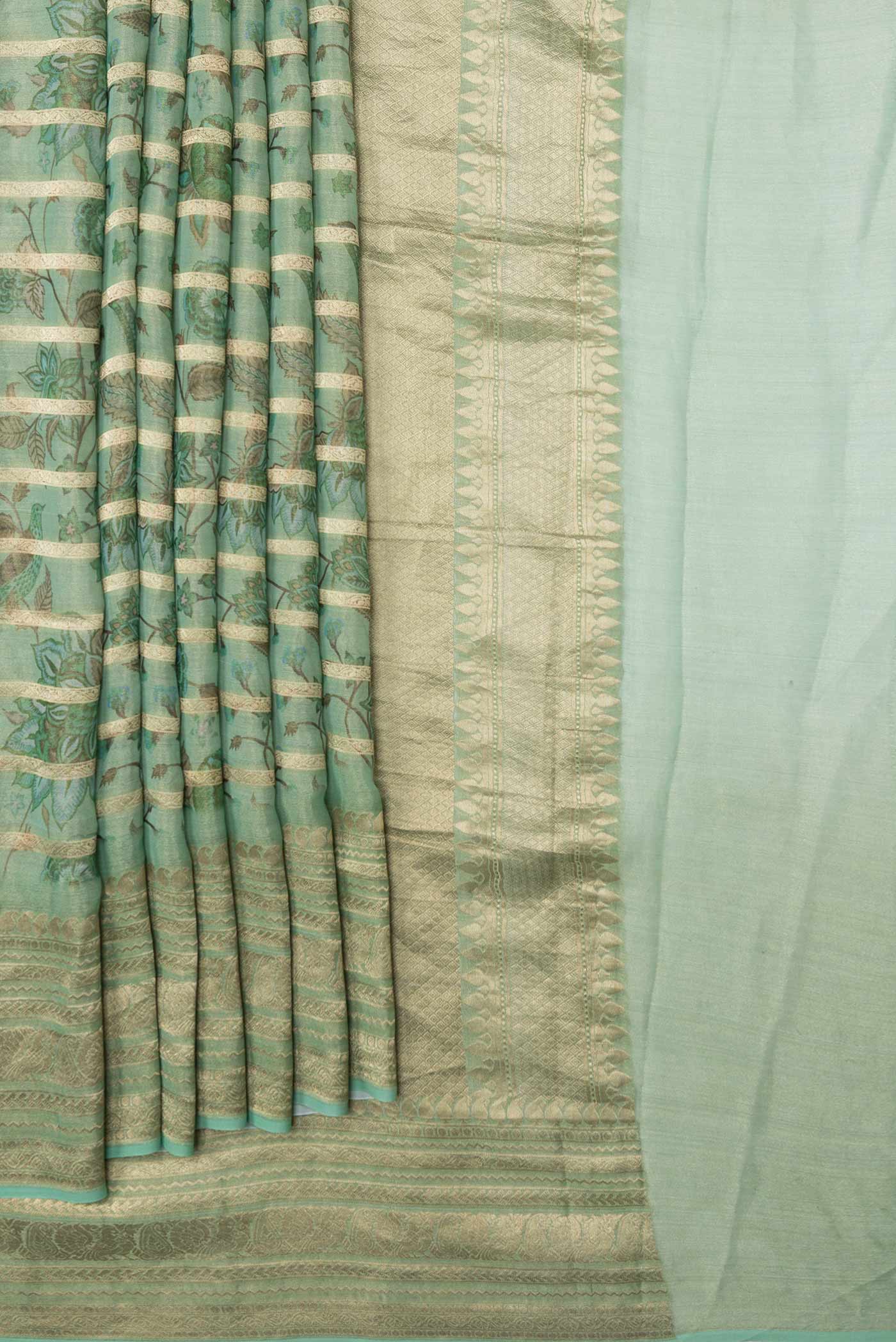 Green Dual Tone Mysore Georgette Saree - Image 4