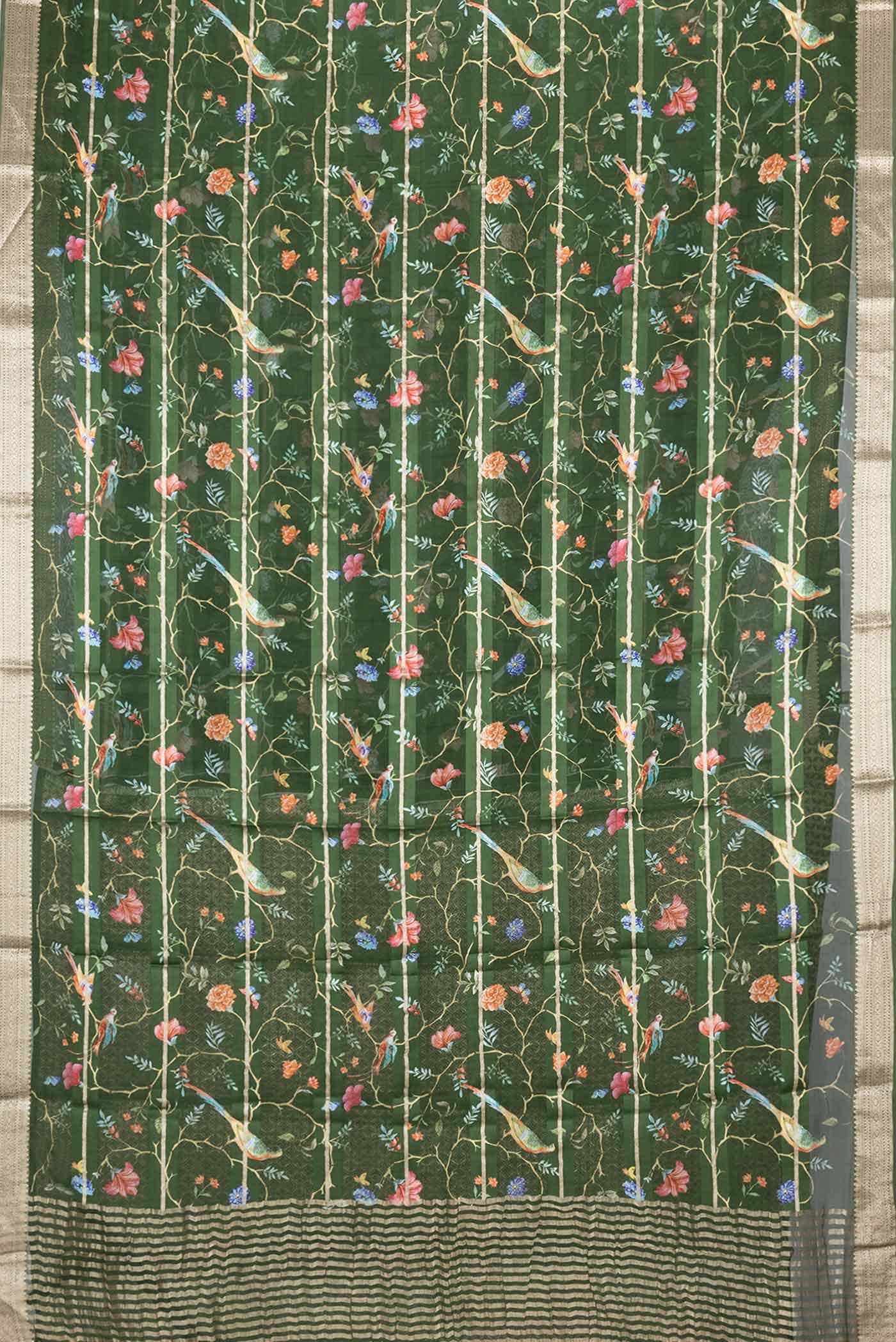 Green Dual Tone Mysore Georgette Saree - Image 4