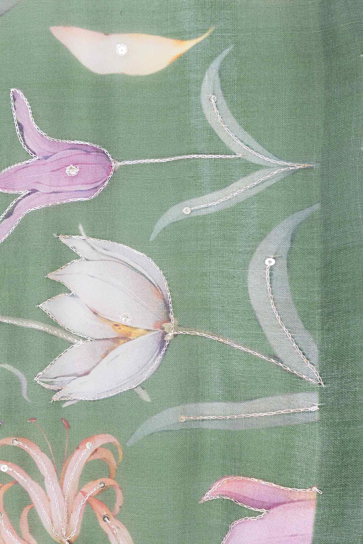 Green Dual Tone Organza Silk Saree - Image 3