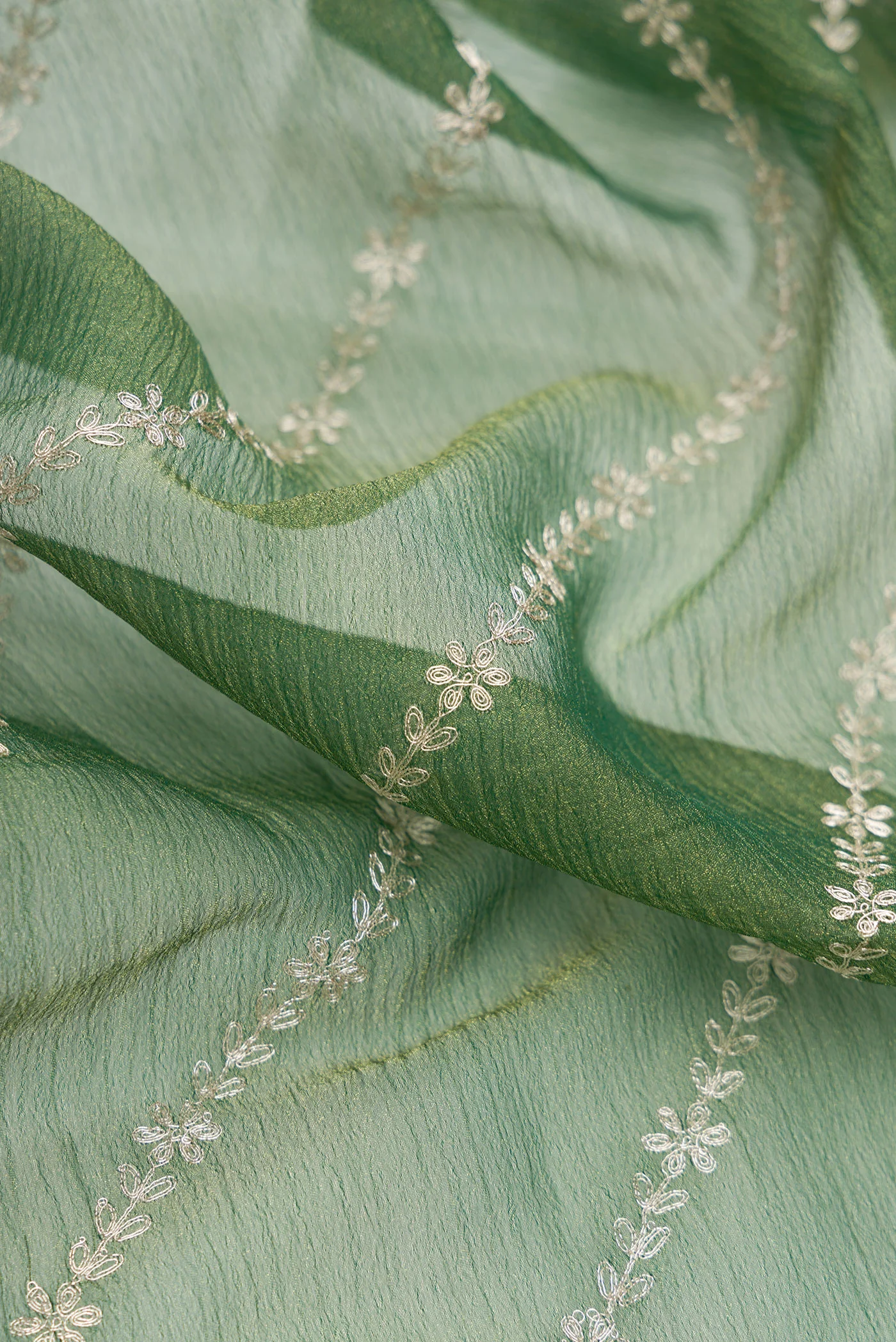 Green Organza Silk Saree - Image 3
