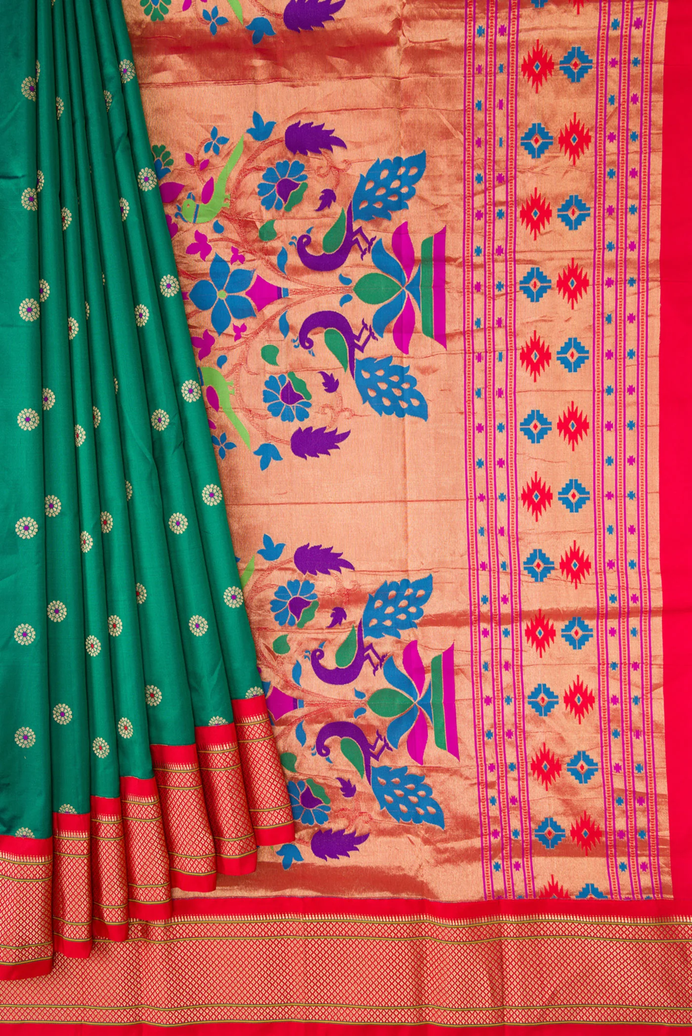 Green Blended Paithani Silk Saree - Image 4