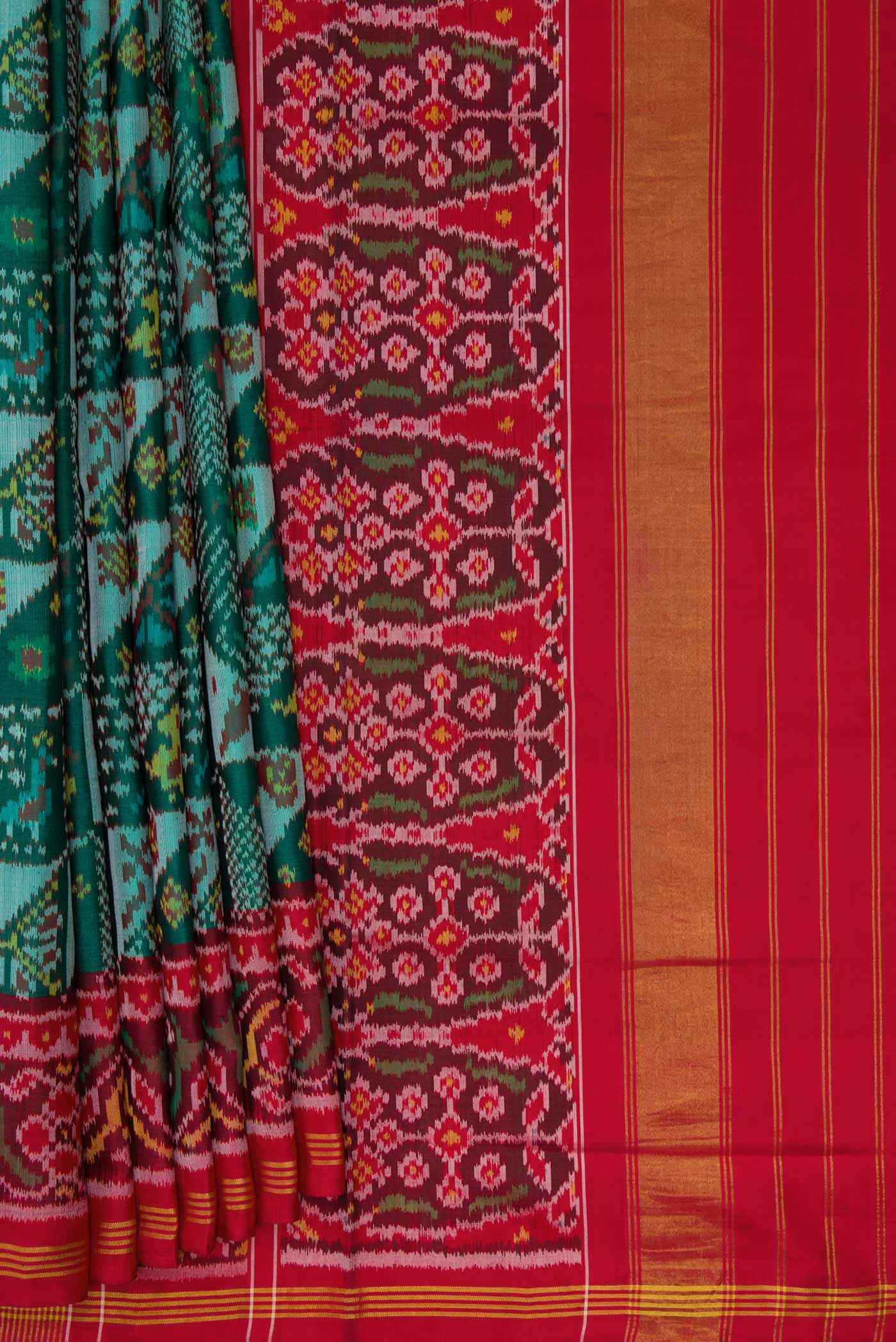 Green Dual Tone Rajkot Patola Silk Saree - Image 4