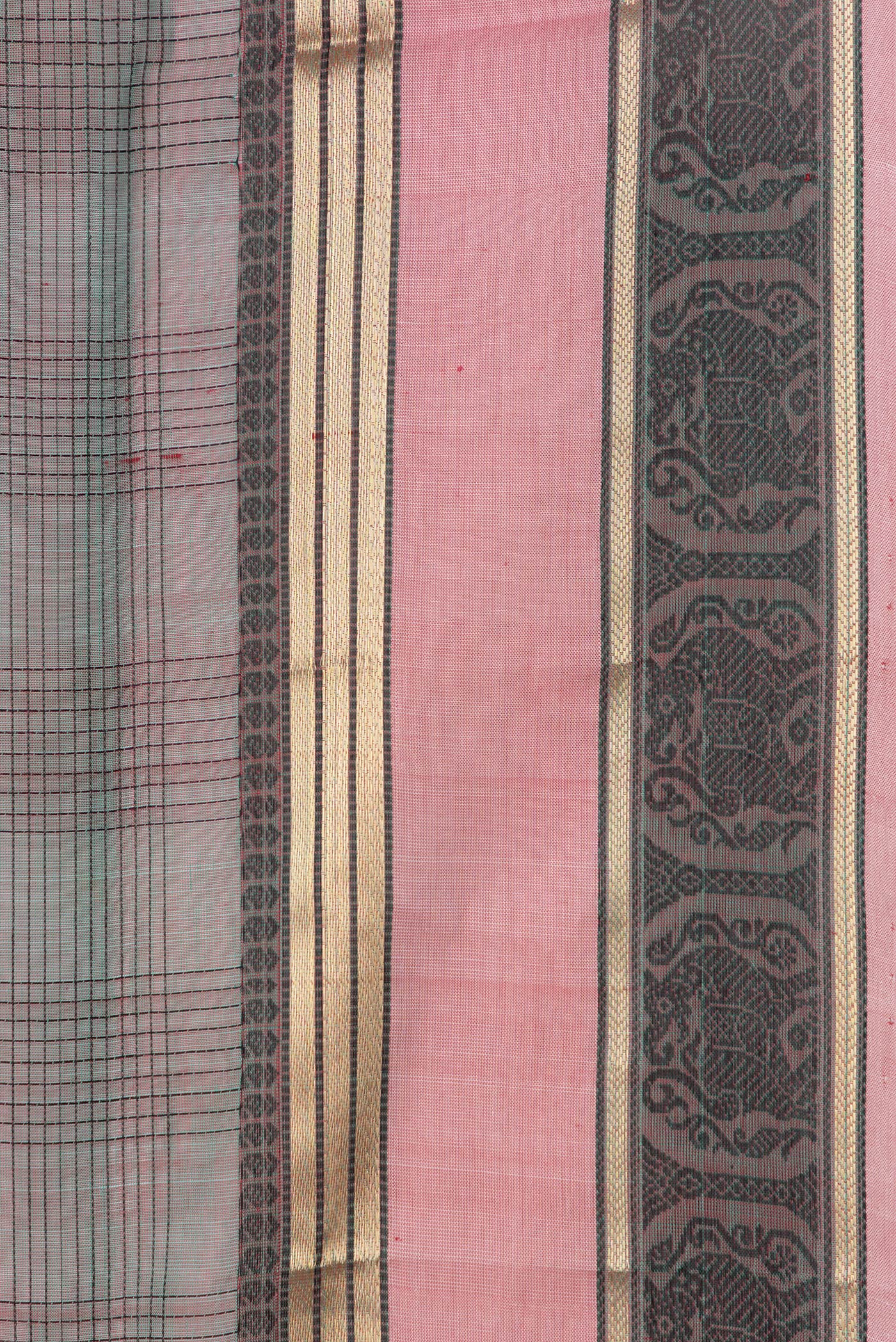 Green with Rose Pink Color Silk Cotton Saree - Image 3