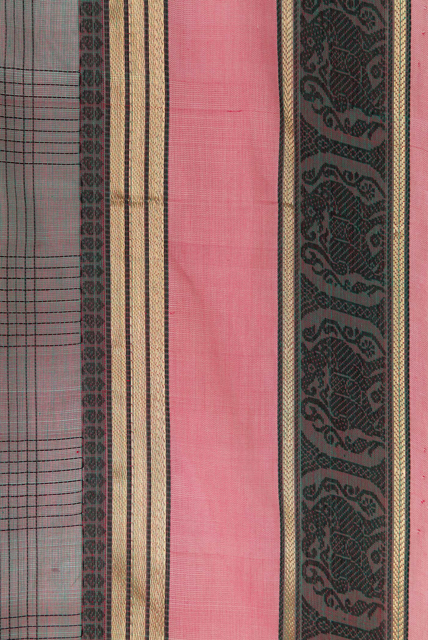 Green with Pink Color Silk Cotton Saree - Image 3