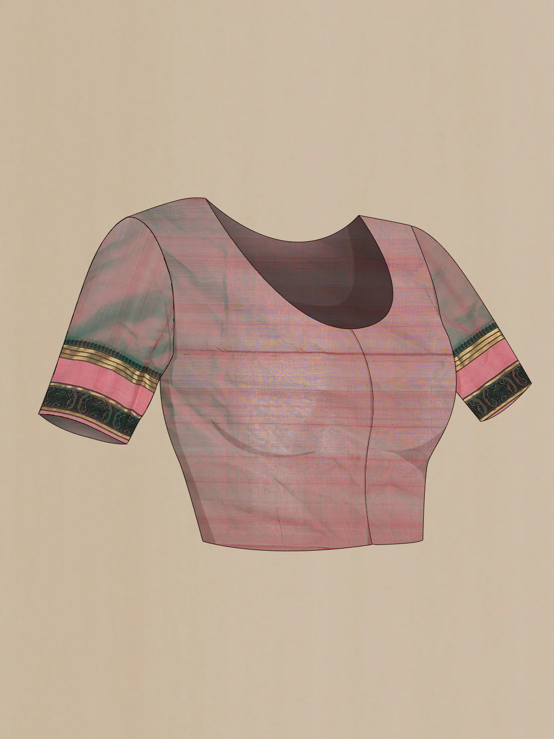 Green with Pink Color Silk Cotton Saree - Image 4