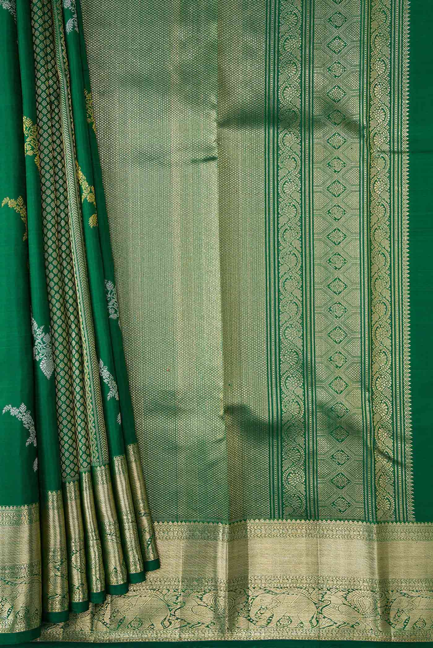 Green Kanchipuram Silk Saree - Image 4