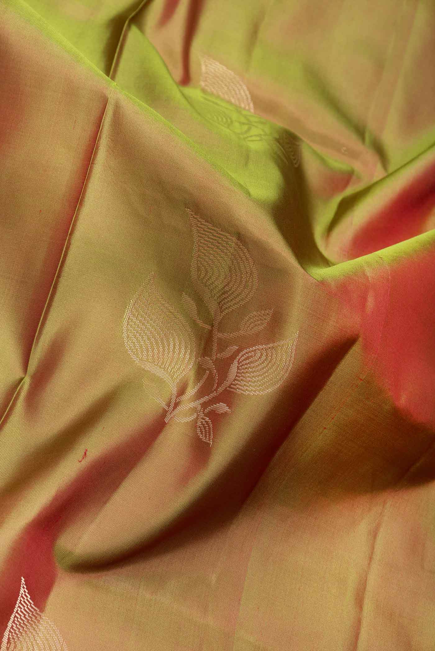 Green with  Mustard Color Soft Silk Saree - Image 2