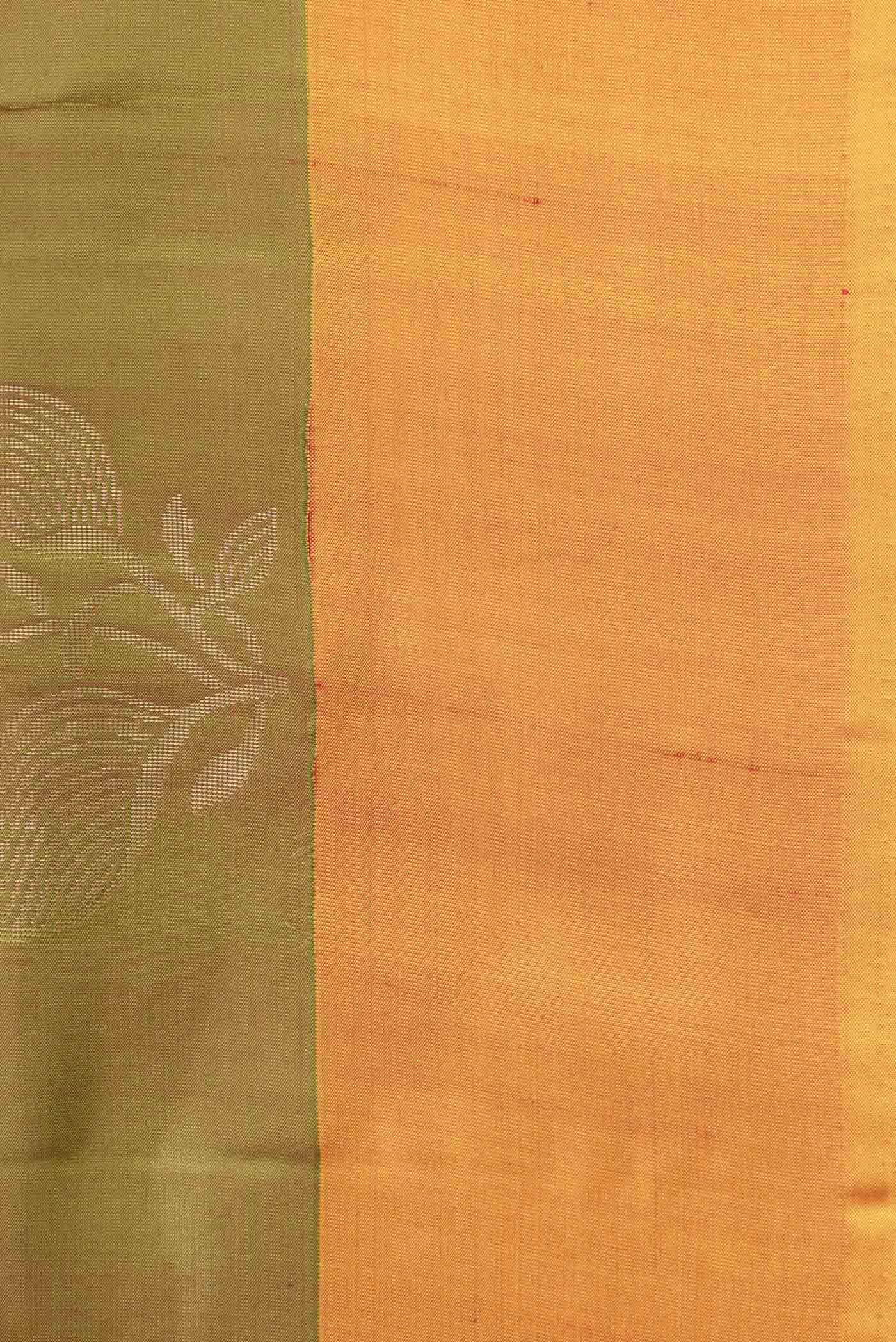 Green with  Mustard Color Soft Silk Saree - Image 3