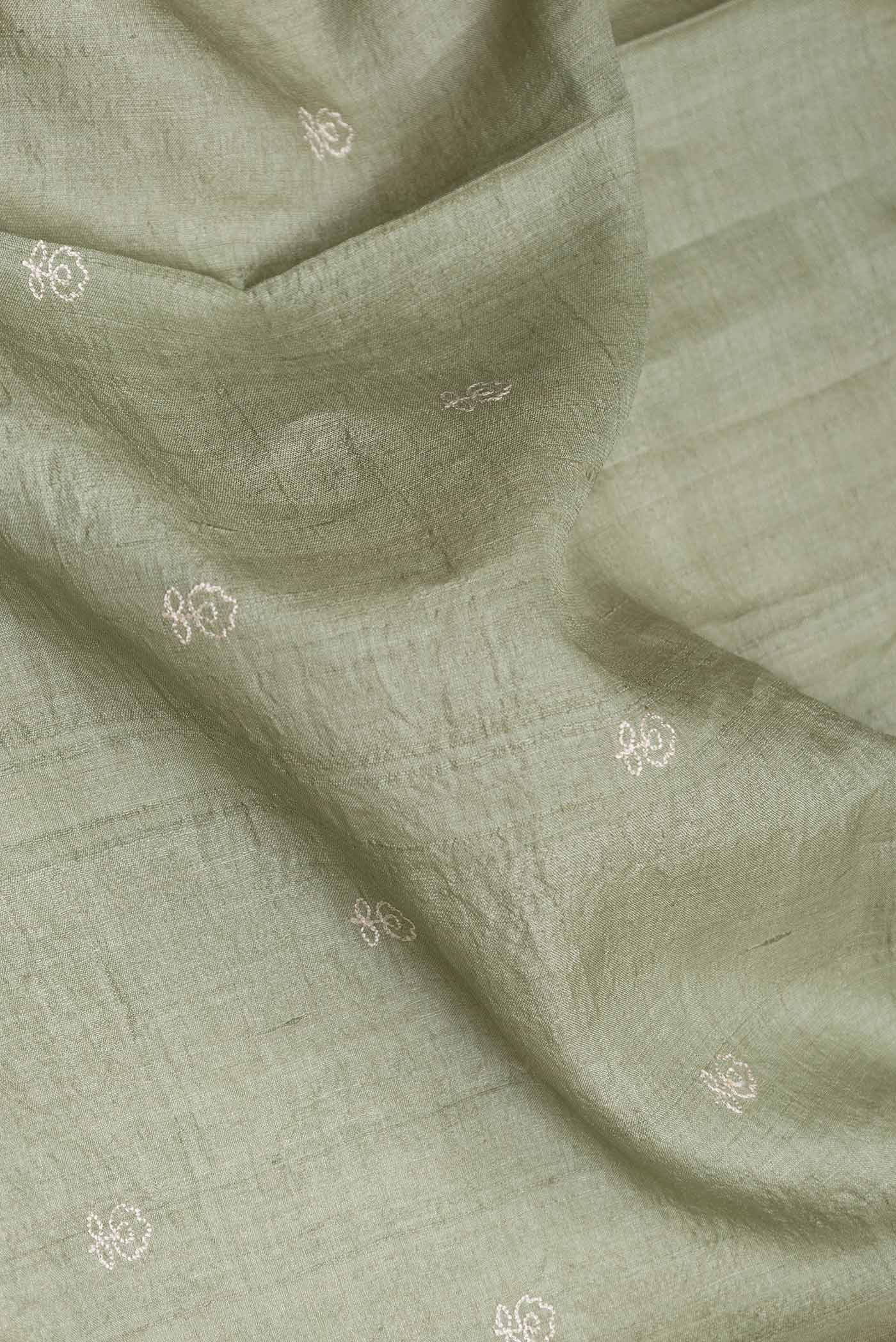 Sage Green Tussar Silk Saree - Image 2