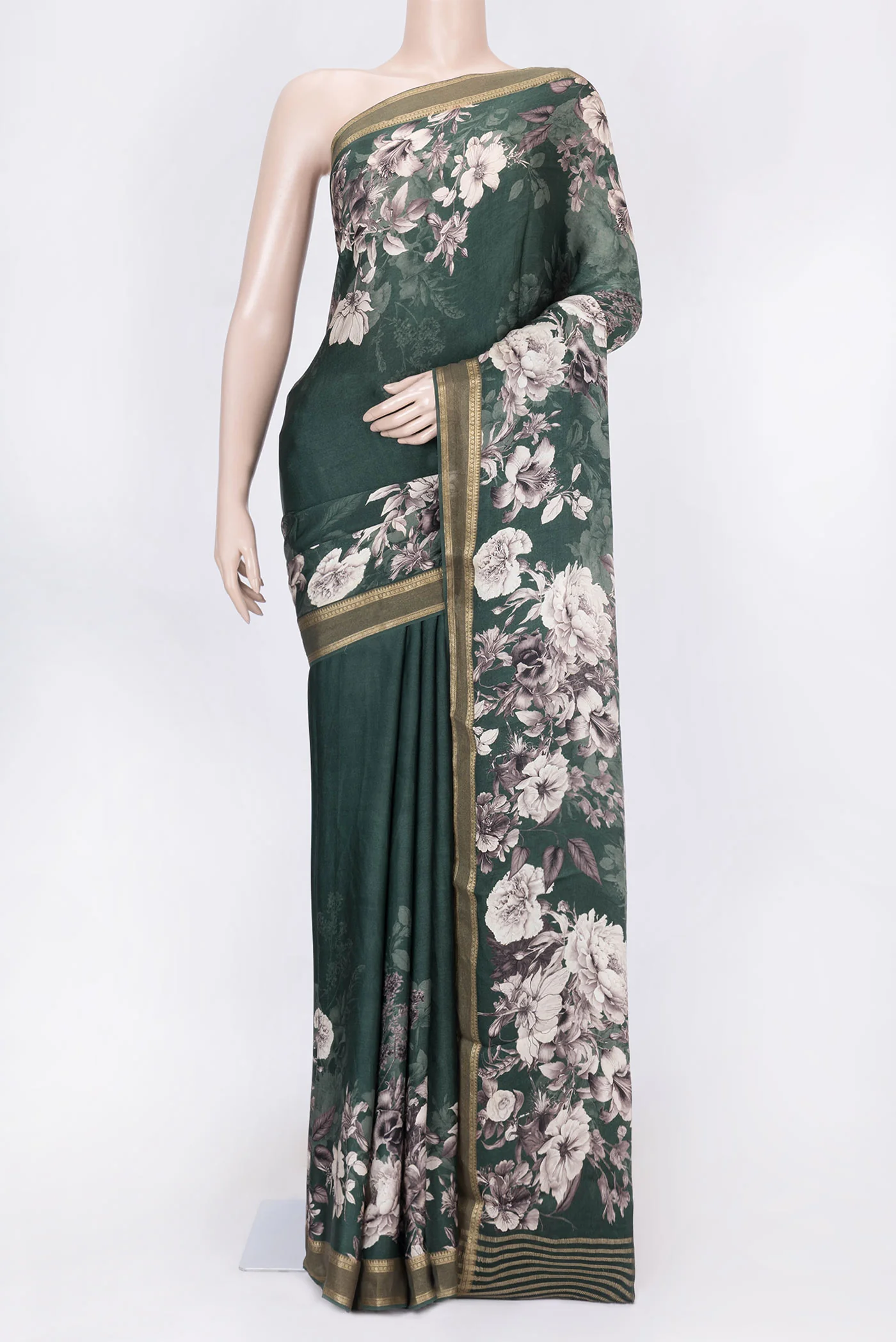 Bottle Green Satin Silk Saree