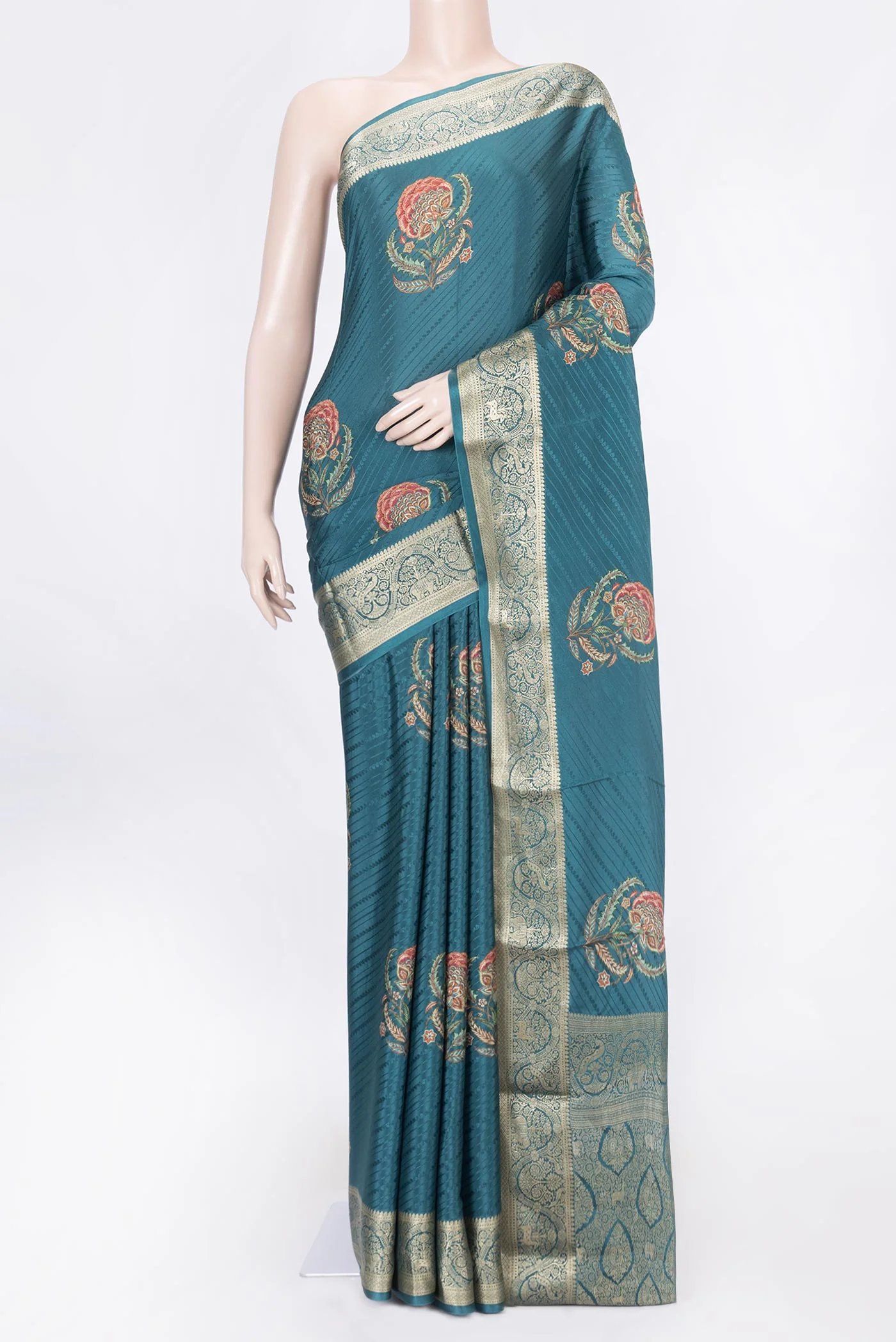 Blue Mysore Crepe Saree