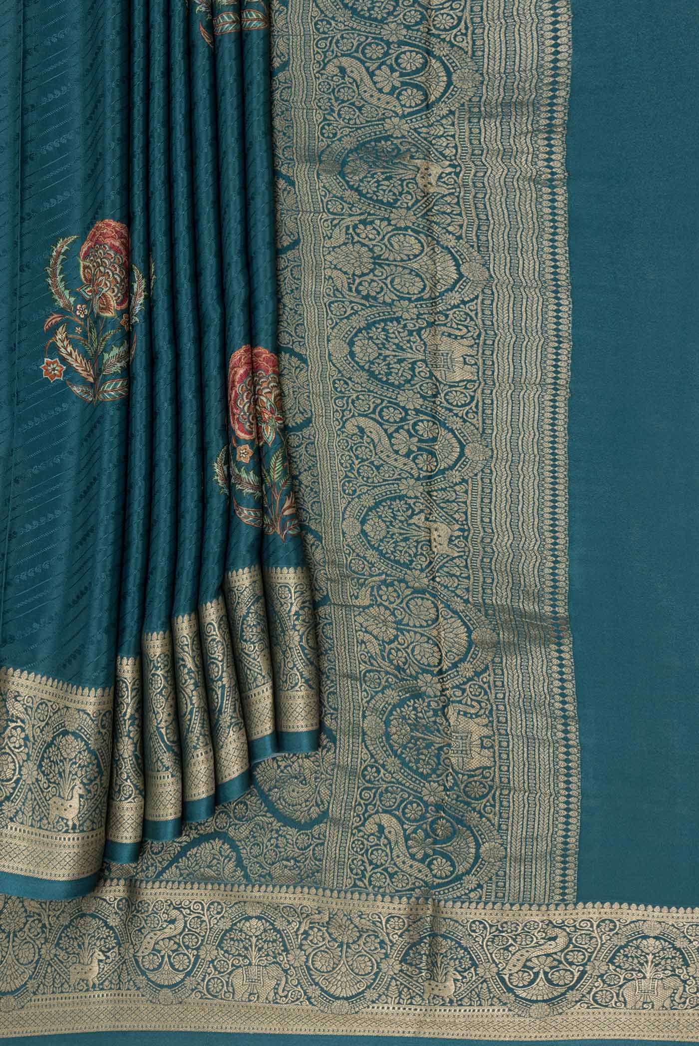 Blue Mysore Crepe Saree - Image 4