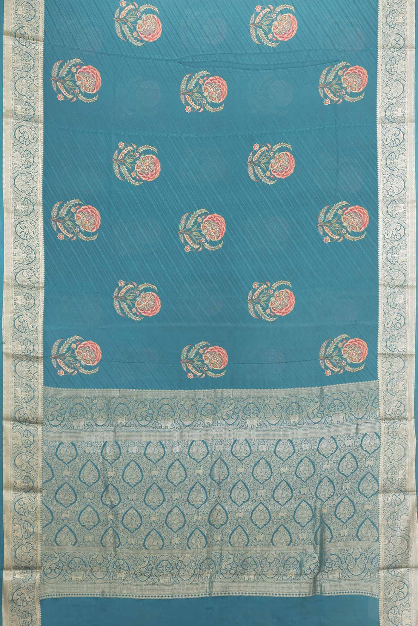 Blue Mysore Crepe Saree - Image 6