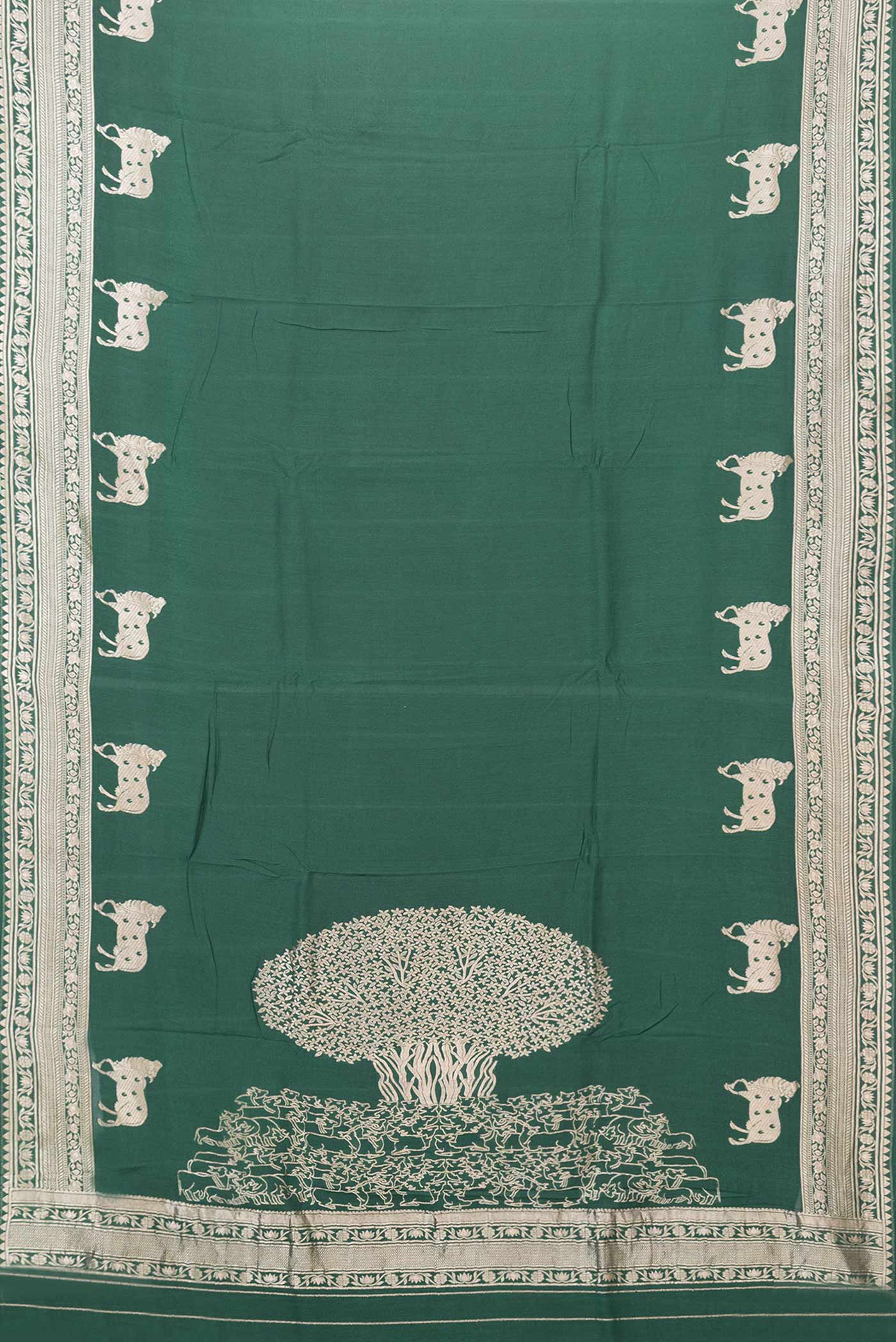 Green Dual Tone Tussar Silk Saree - Image 6