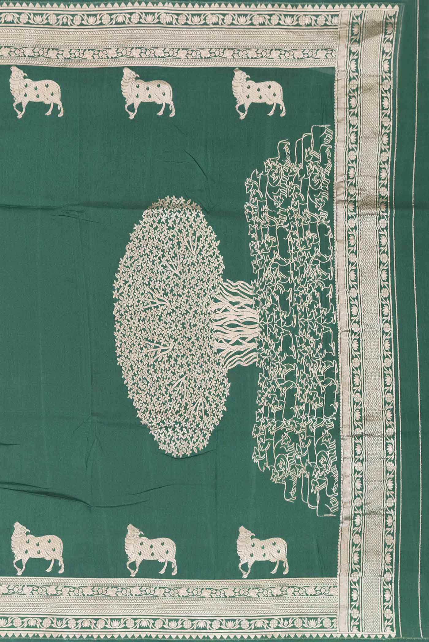 Green Dual Tone Tussar Silk Saree - Image 7