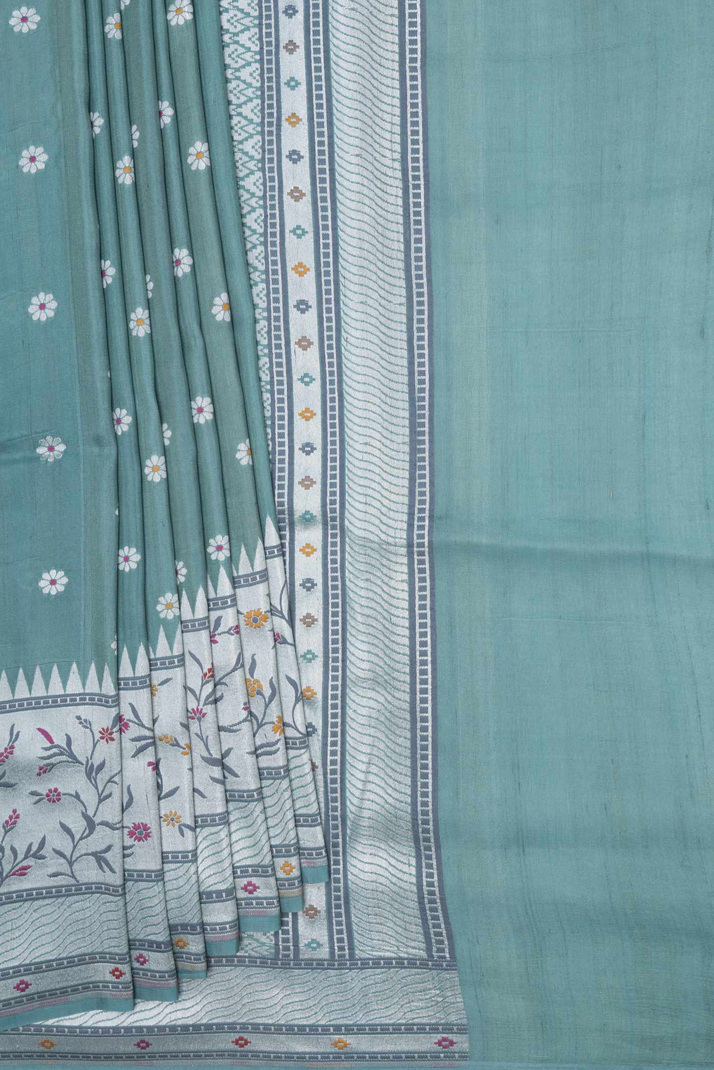 Blue Grey Banarasi Tussar Georgette Saree - Image 4