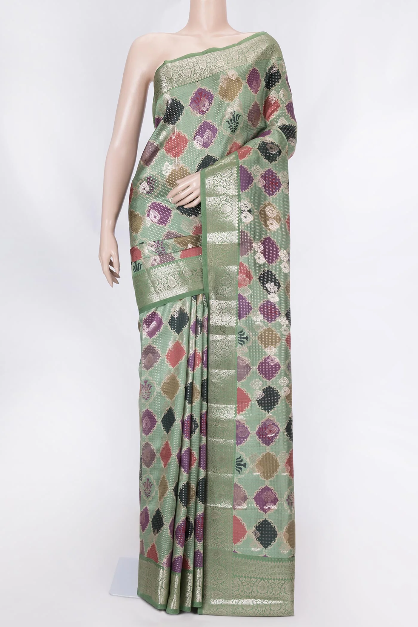 Sage Green Banarasi Raw Silk Saree