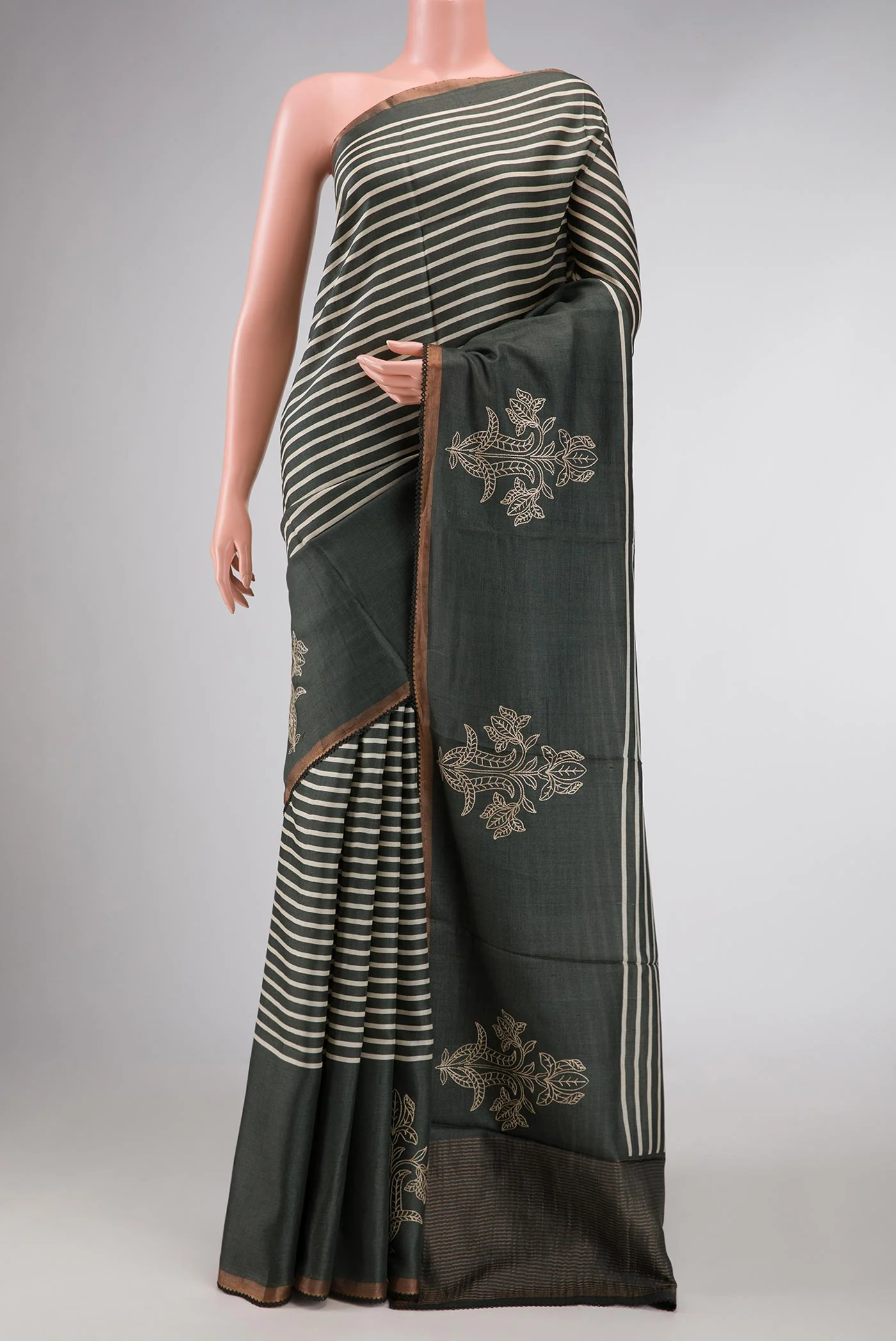 Black Tussar Silk Saree