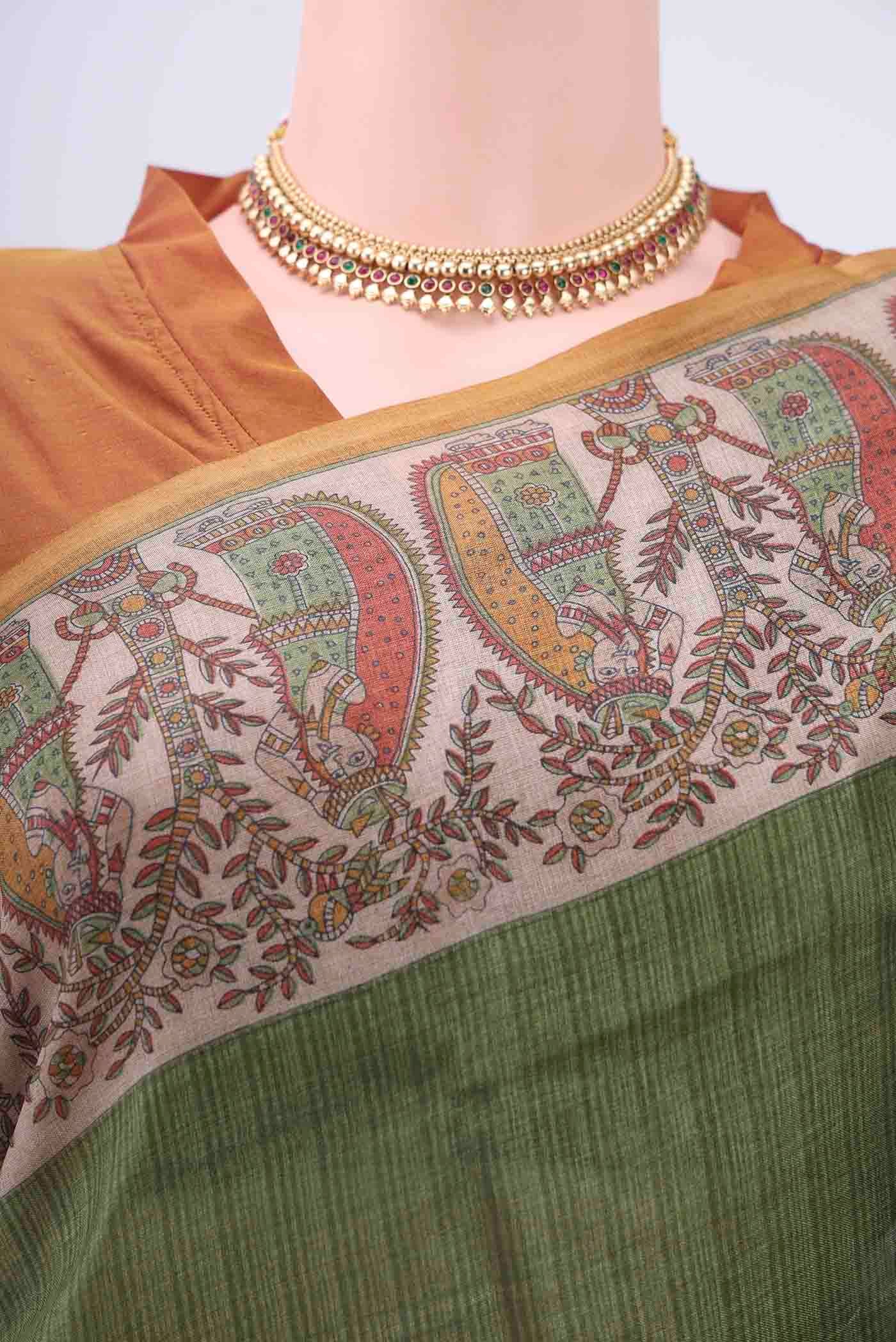 Green Dual Tone Tussar Silk Saree - Image 2
