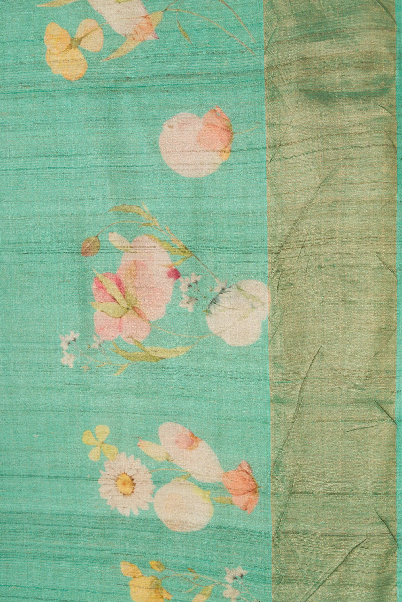 Sea Green Tussar Silk Saree - Image 3