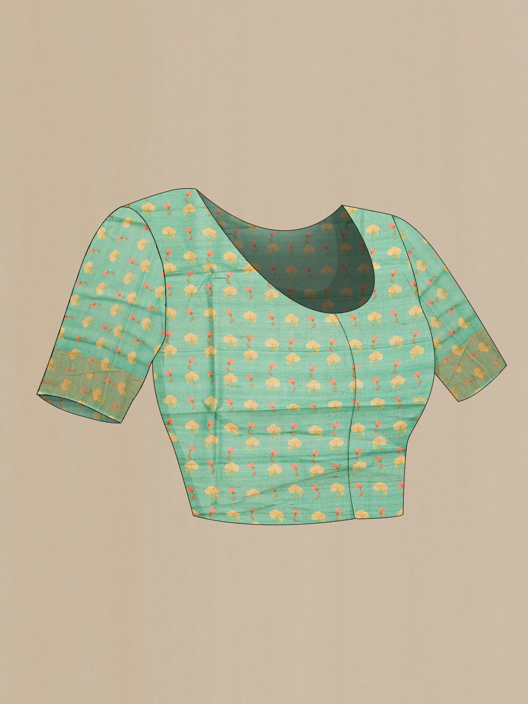 Sea Green Tussar Silk Saree - Image 4