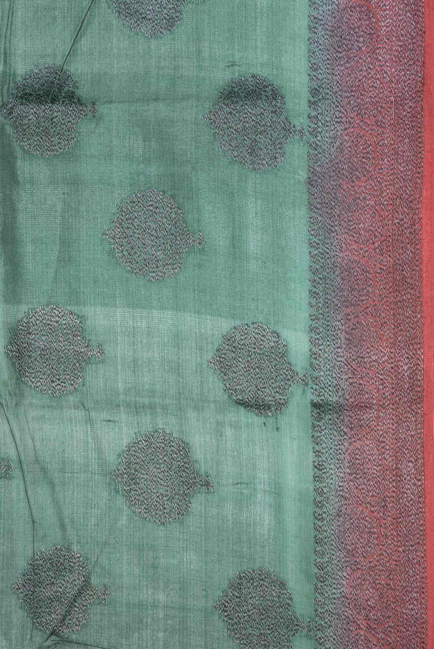 Green Dual Tone Tussar Silk Saree - Image 3