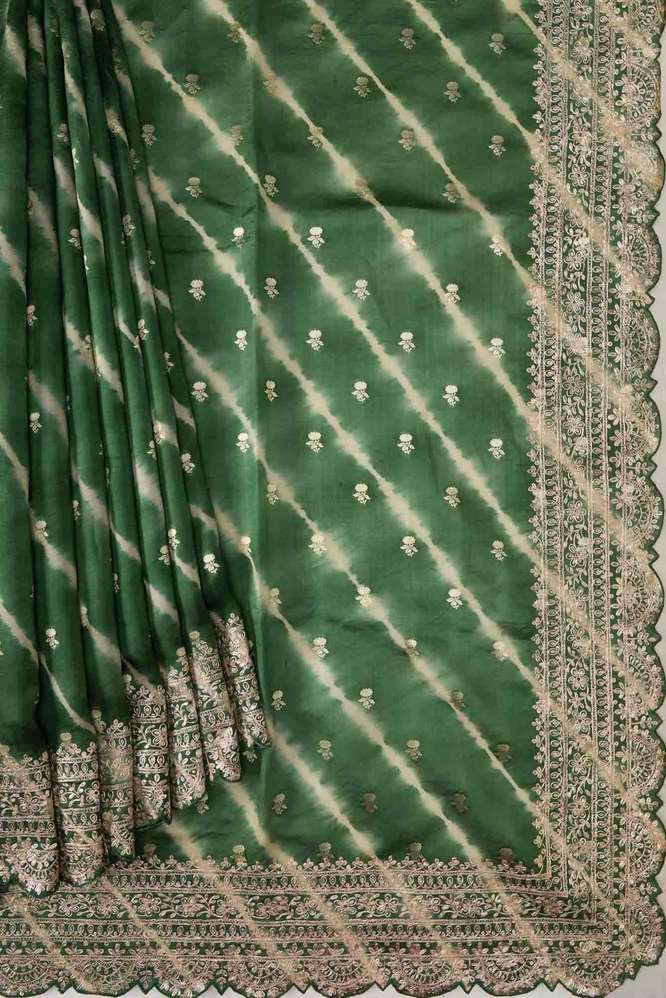Green Dual Tone Tussar Silk Saree - Image 2
