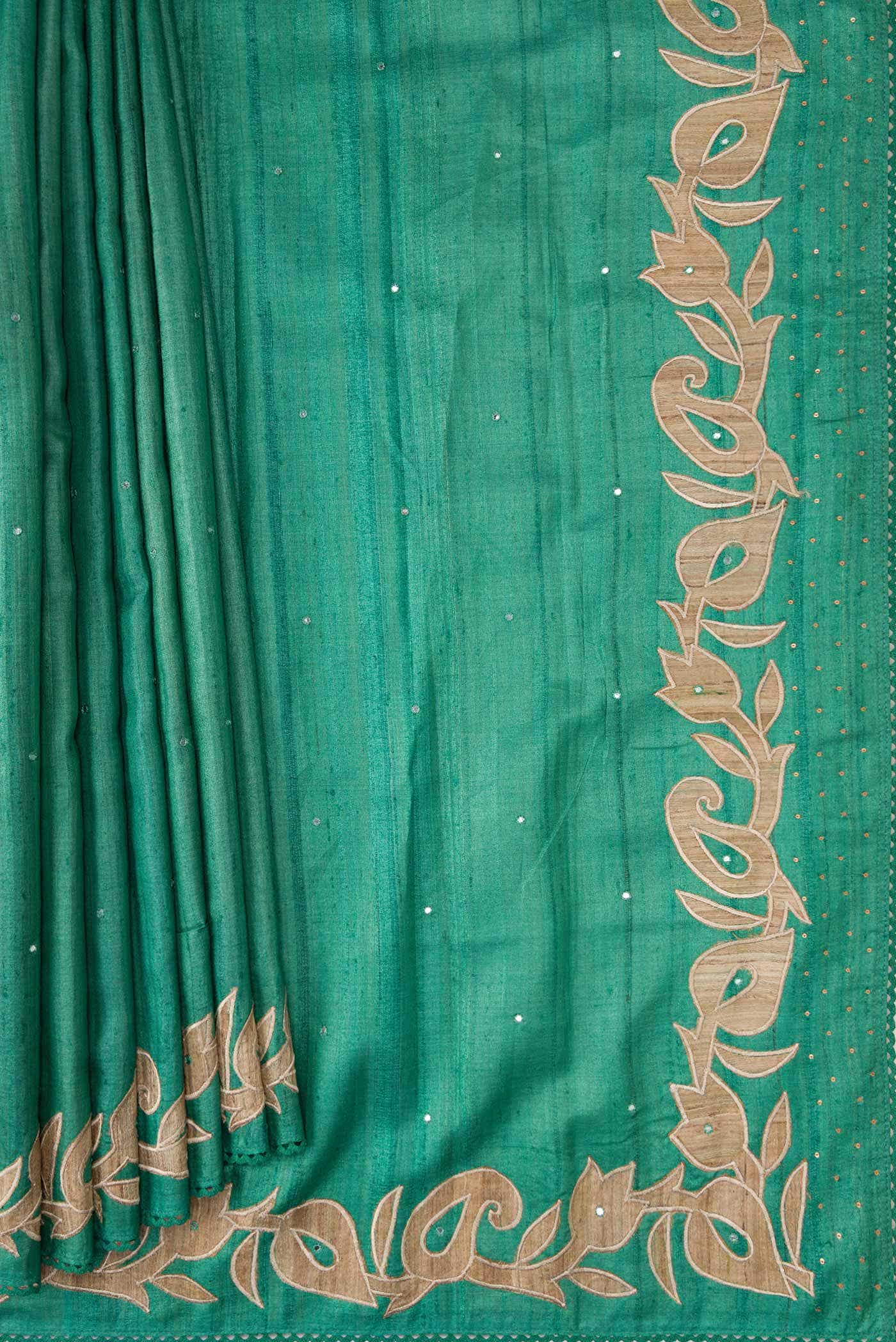 Green Dual Tone Tussar Silk Saree - Image 2