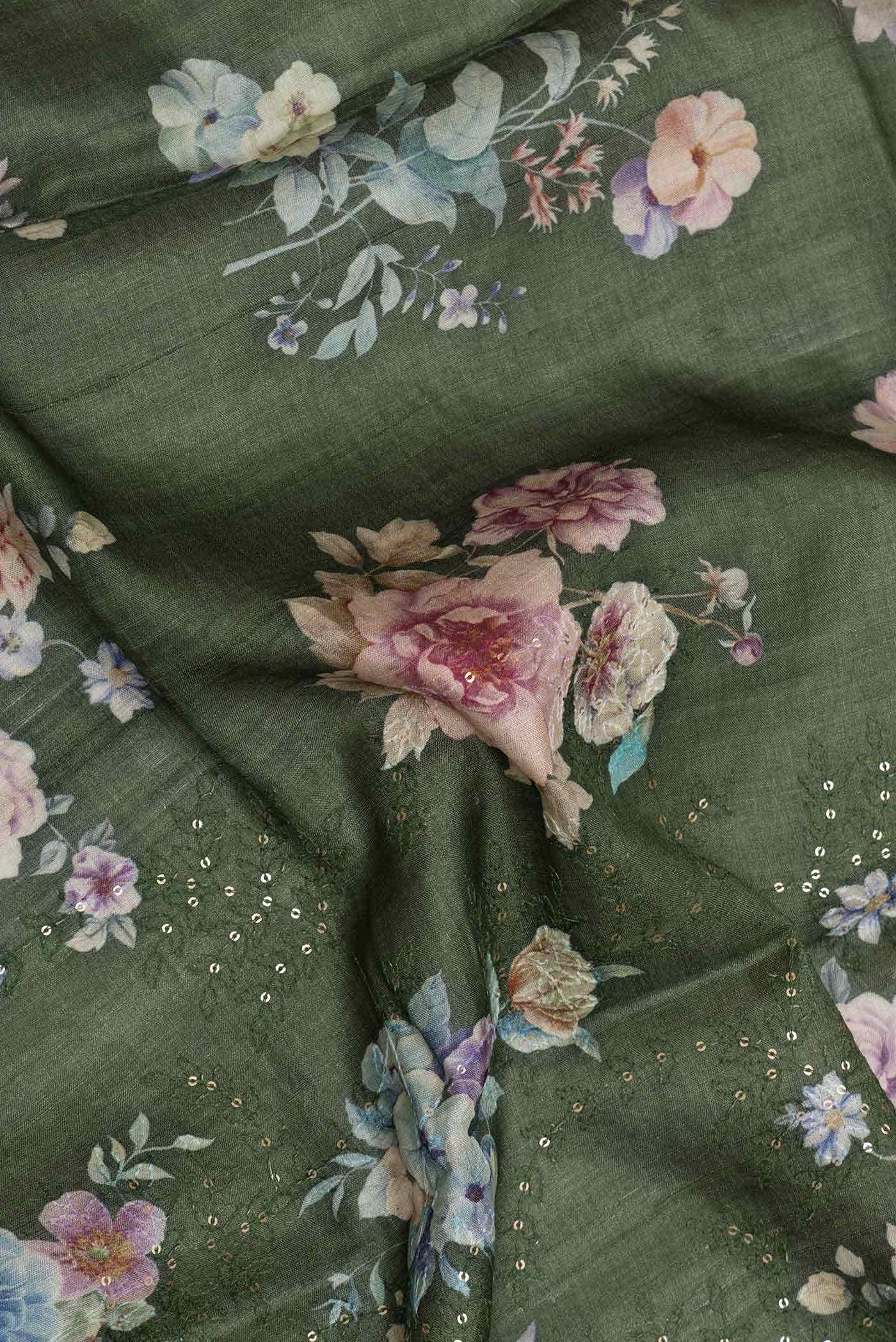 Green Dual Tone Tussar Silk Saree - Image 2