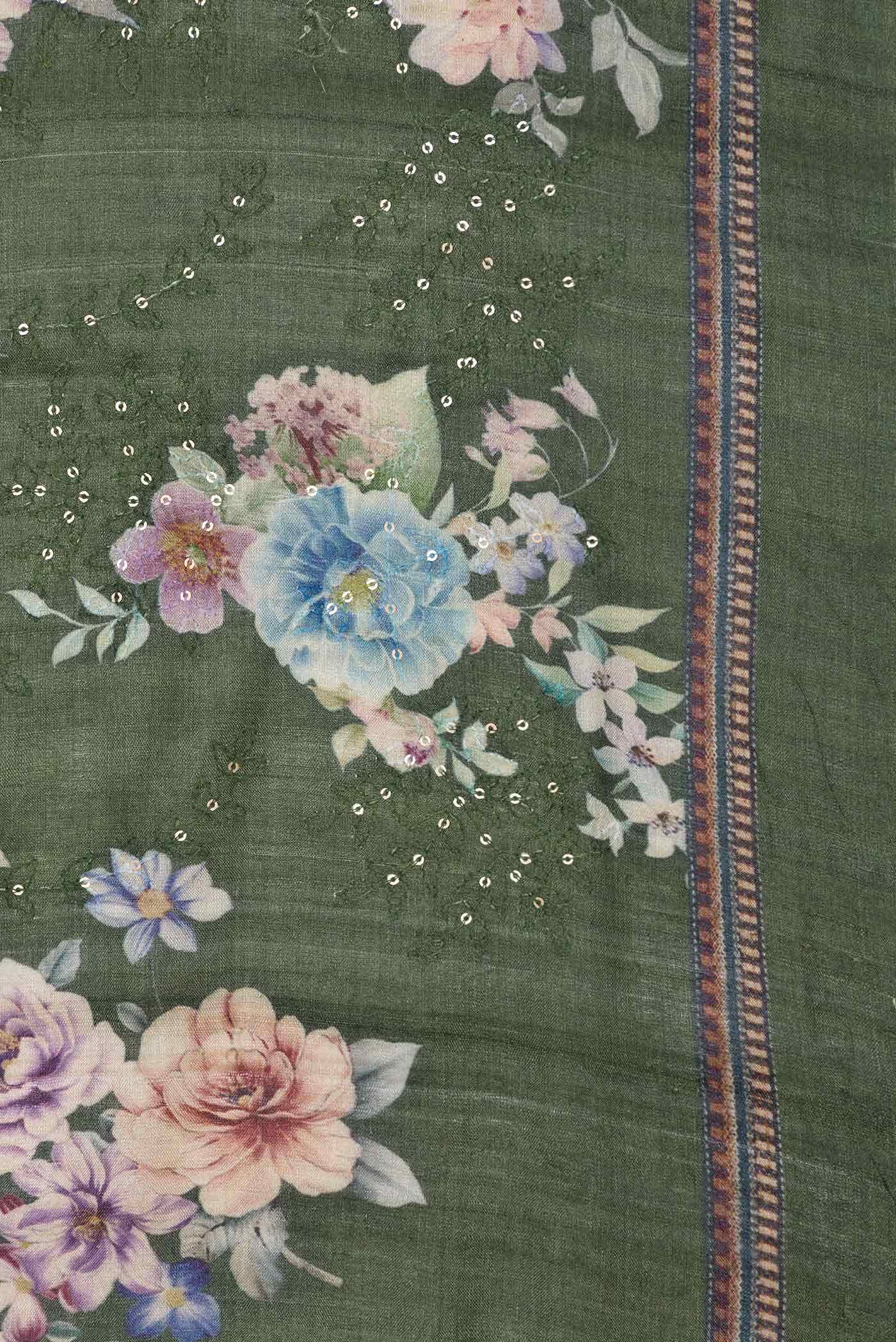 Green Dual Tone Tussar Silk Saree - Image 3