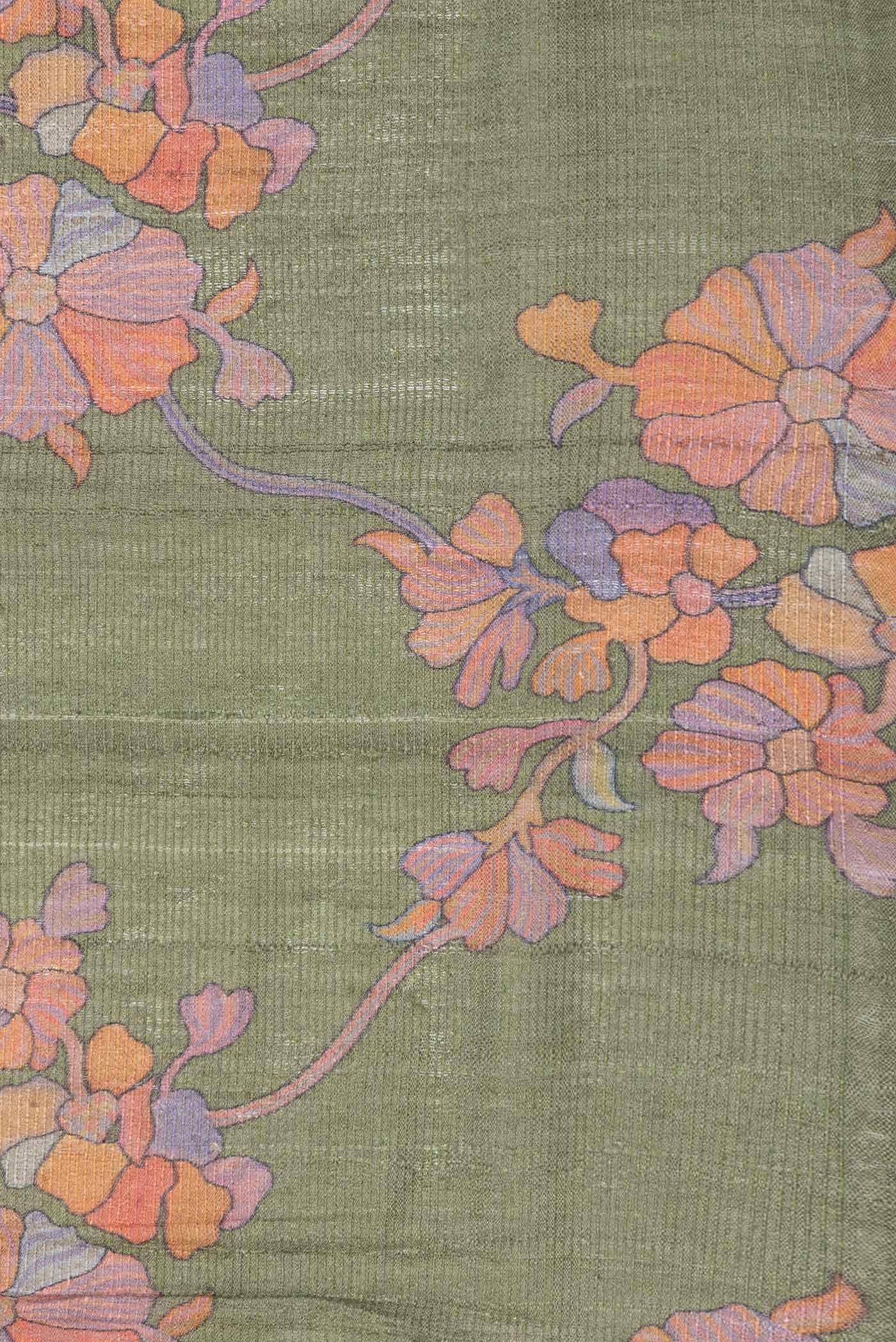 Green Dual Tone Tussar Silk Saree - Image 3