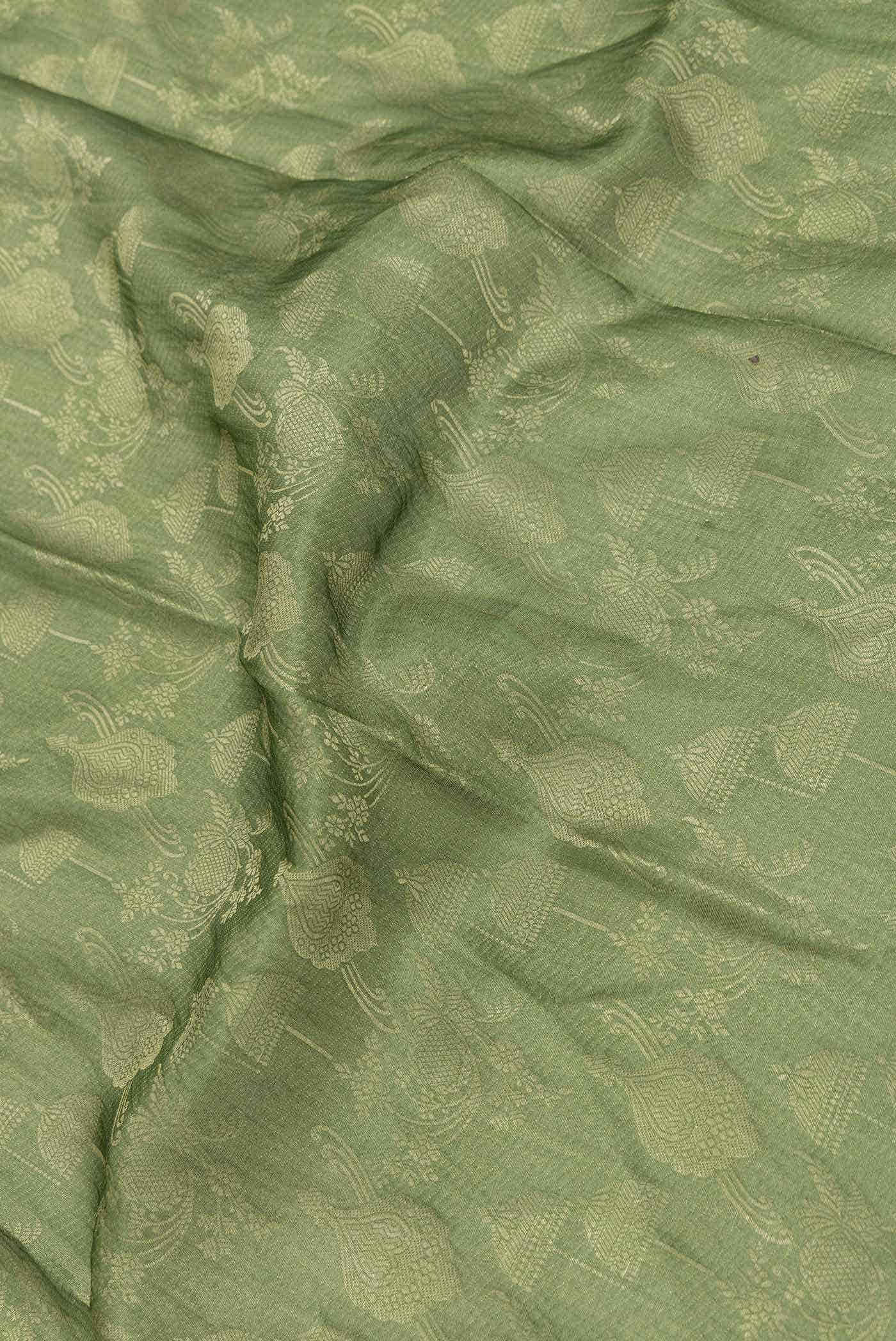 Green Dual Tone Tussar Silk Saree - Image 3