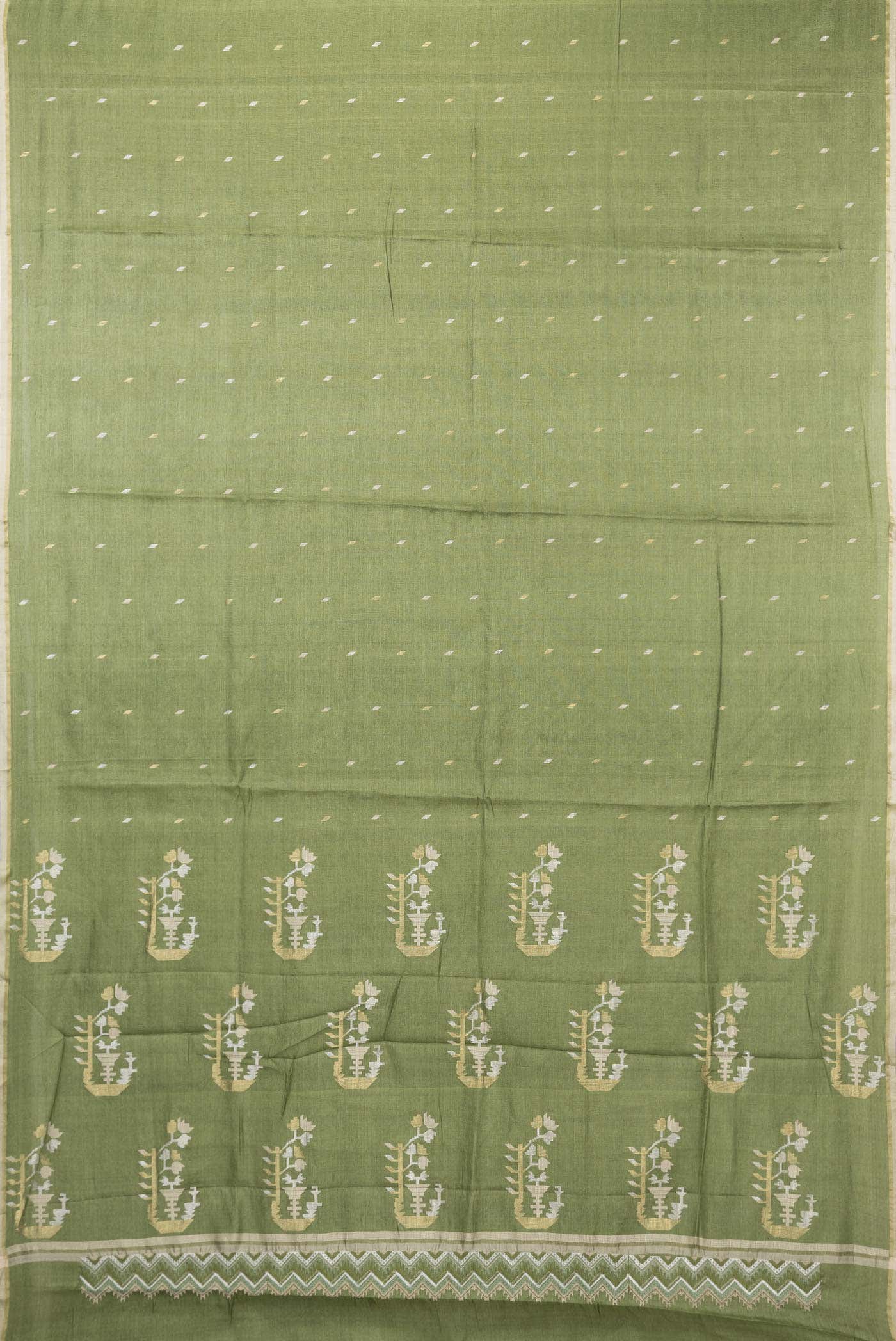 Green Dual Tone Tussar Silk Saree - Image 4