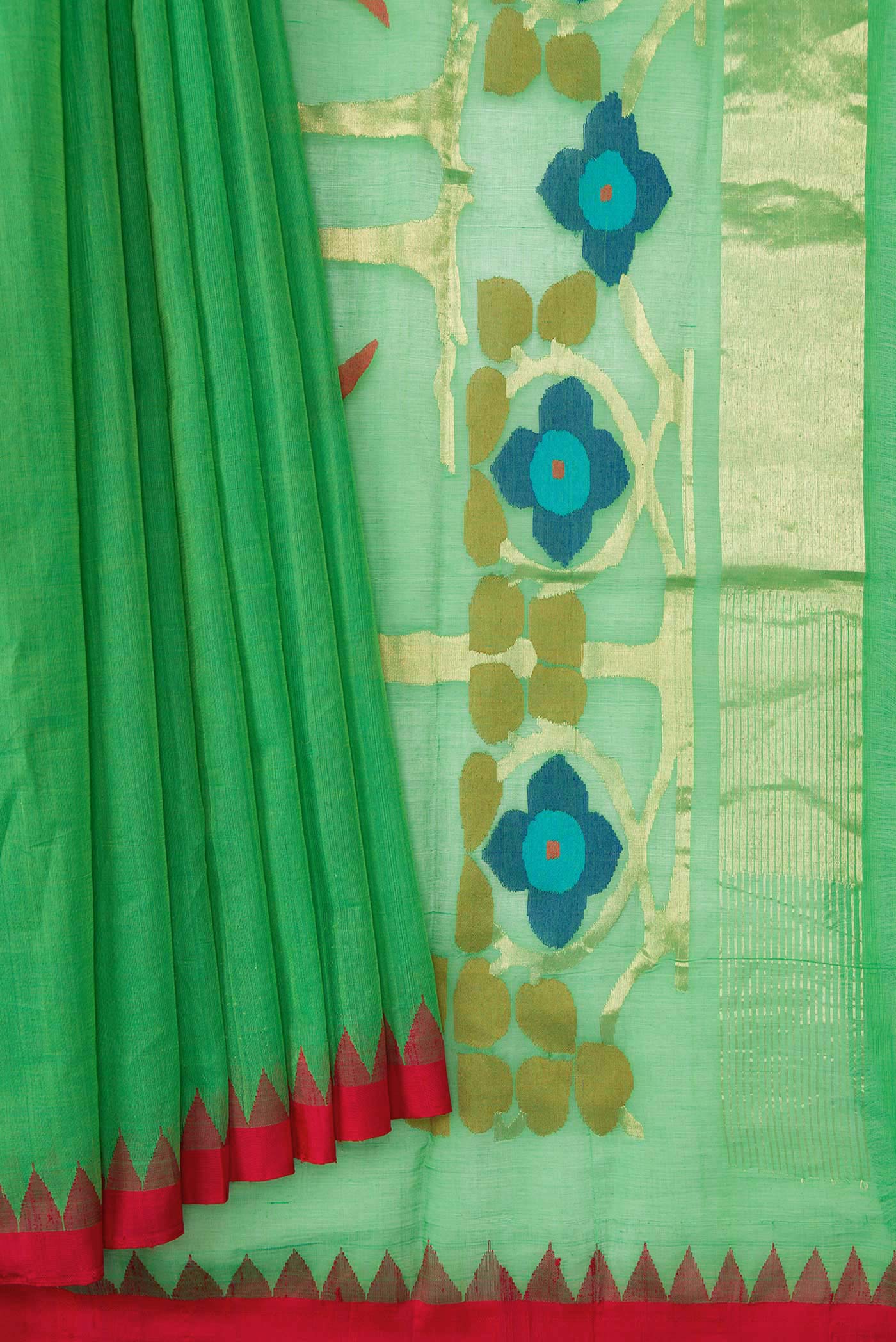 Green Dual Tone Uppada Cotton Saree - Image 4