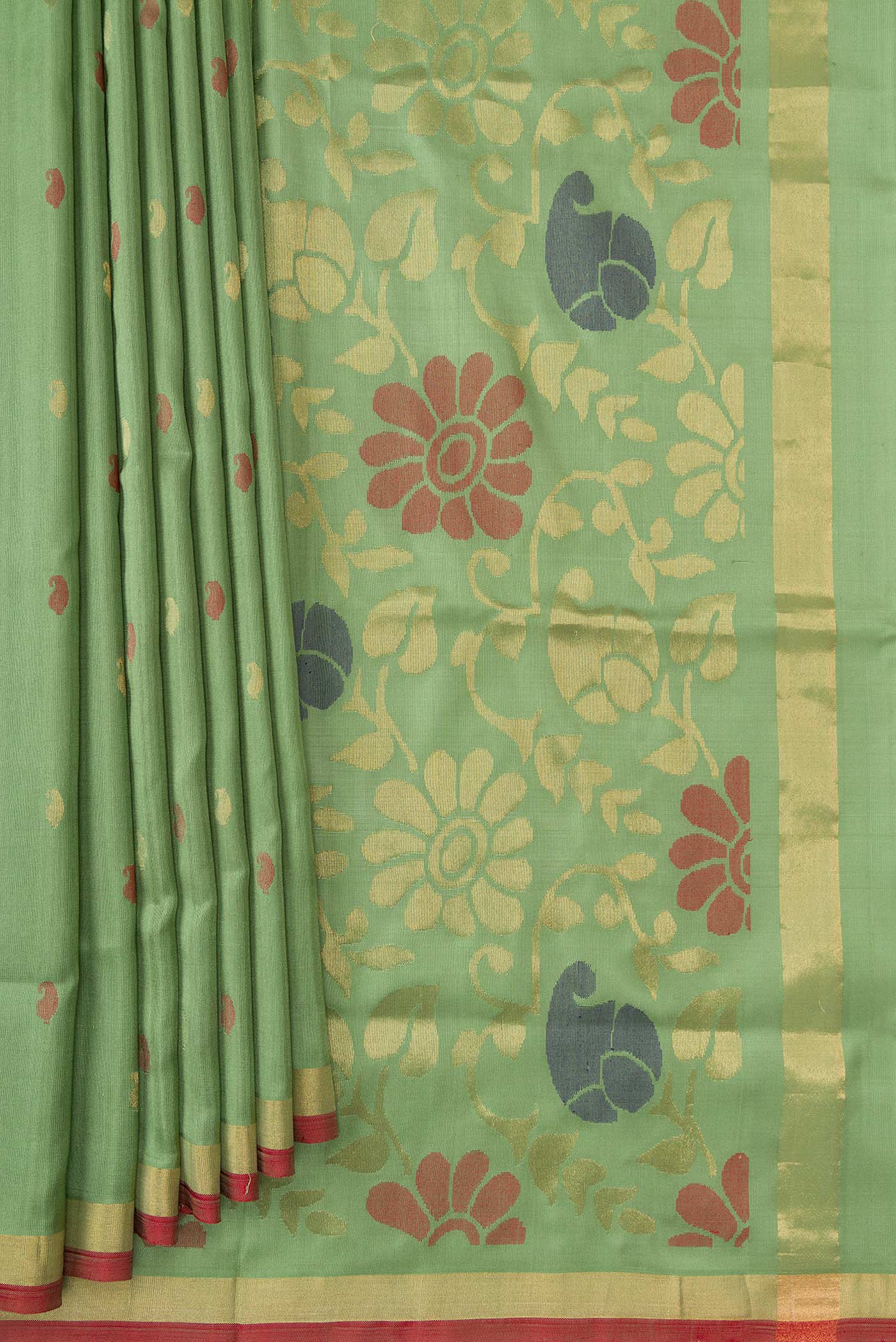 Sage Green Uppada Silk Saree - Image 4