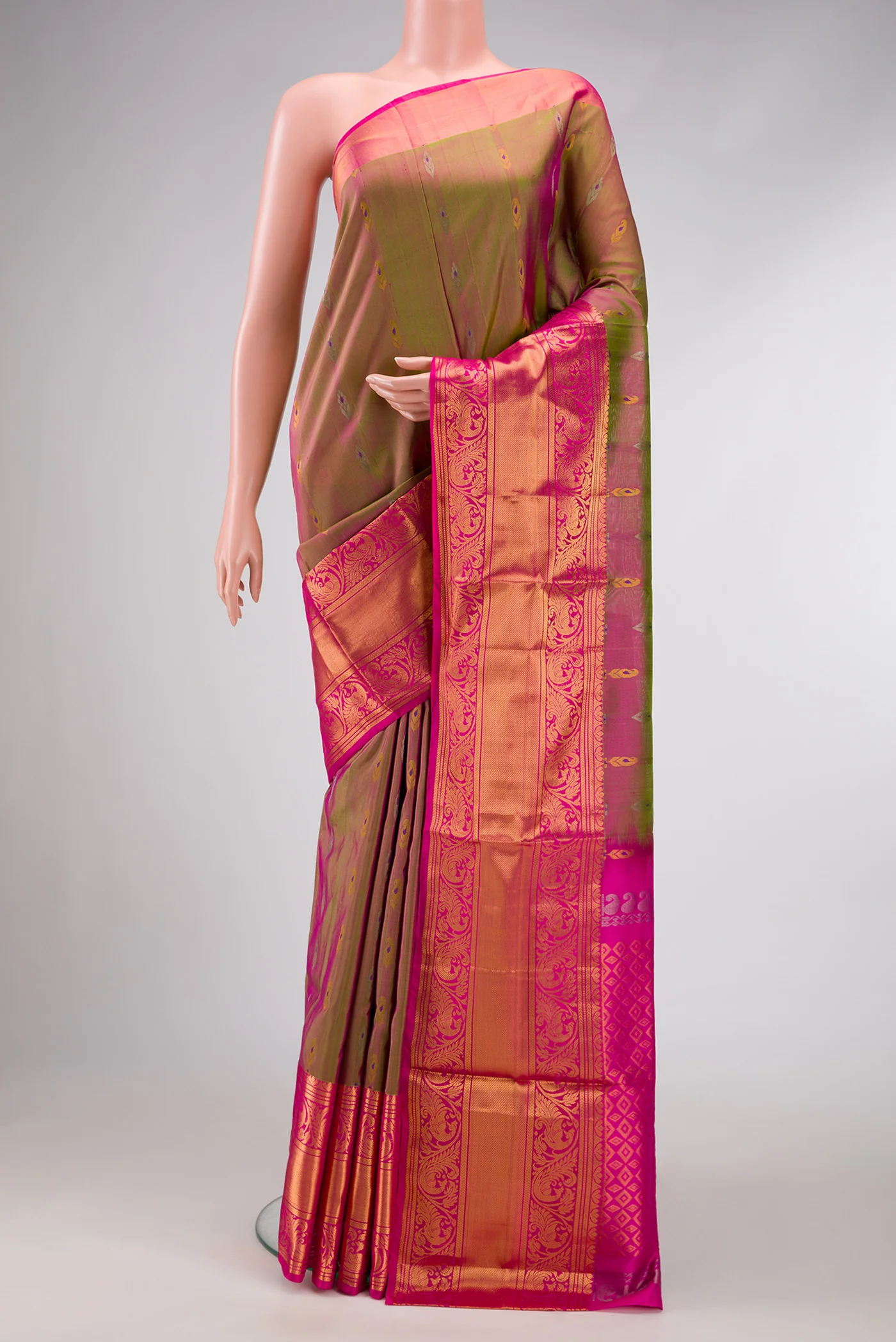 Pink with Green Color Uppada Silk Saree
