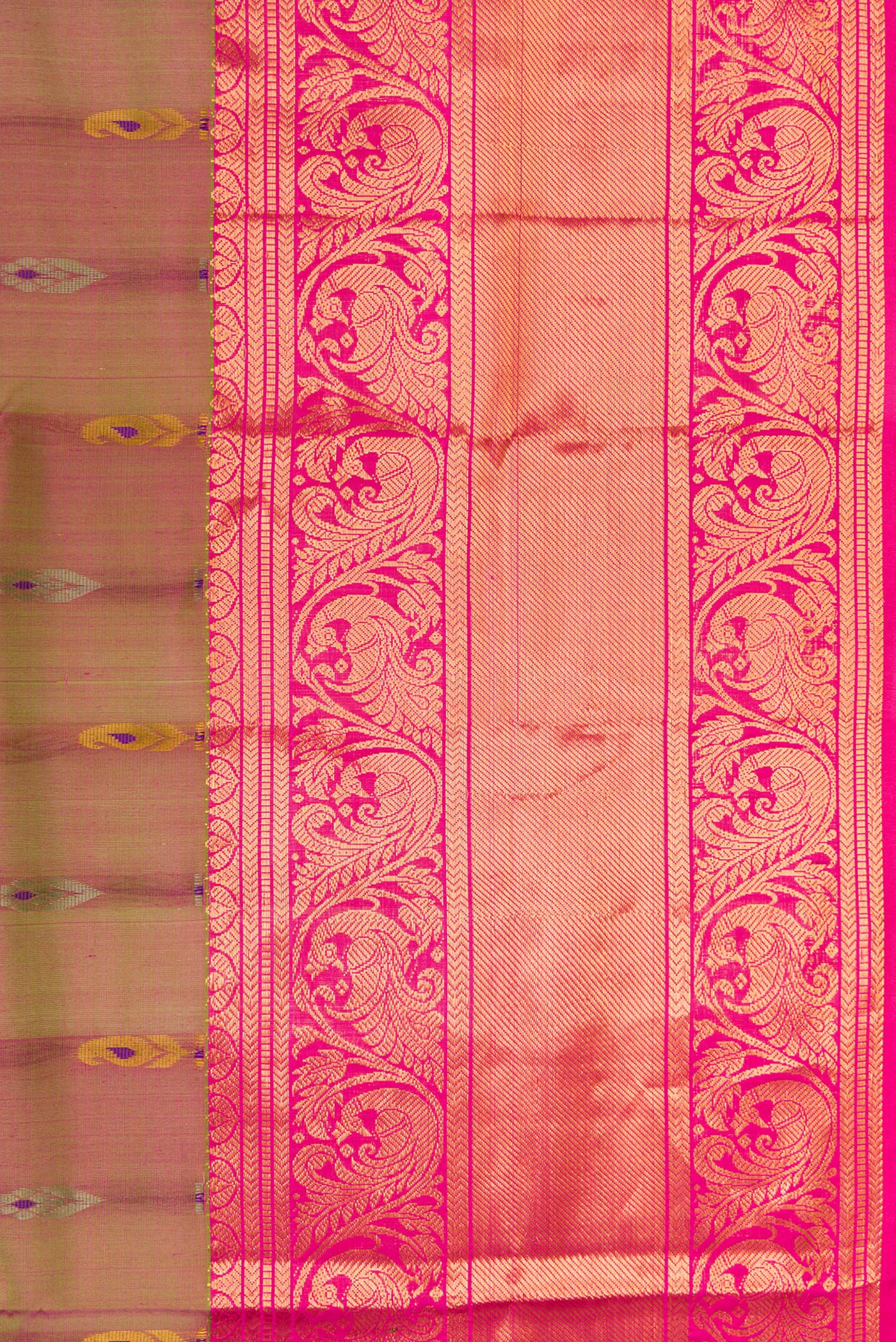 Pink with Green Color Uppada Silk Saree - Image 3