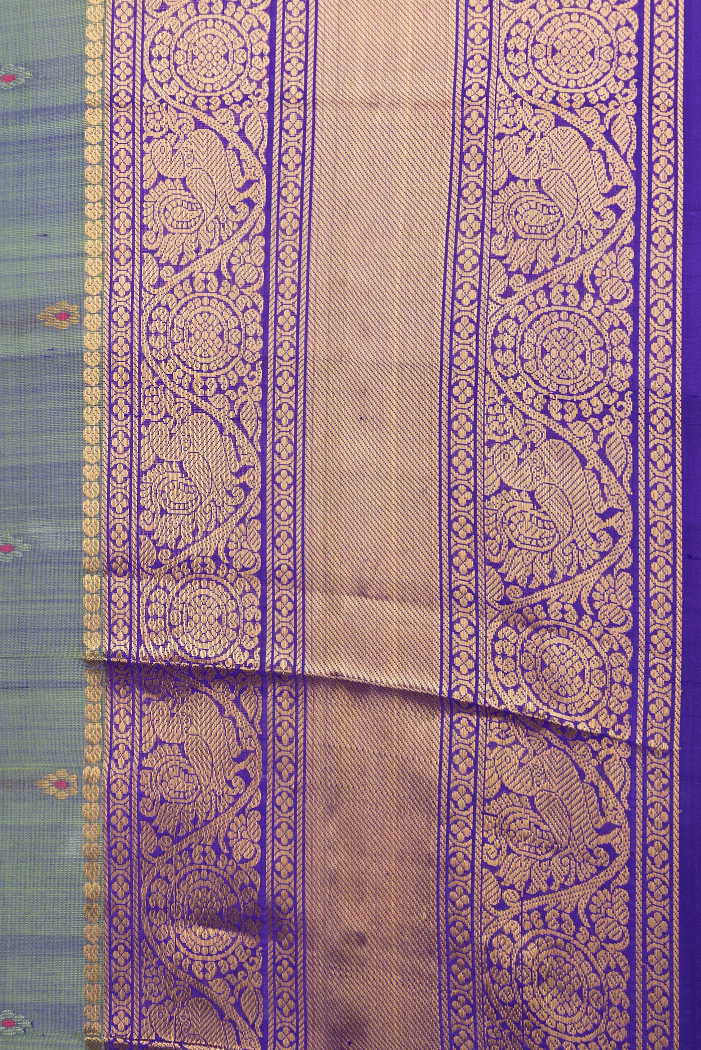Green with Blue Color Uppada Silk Saree - Image 3