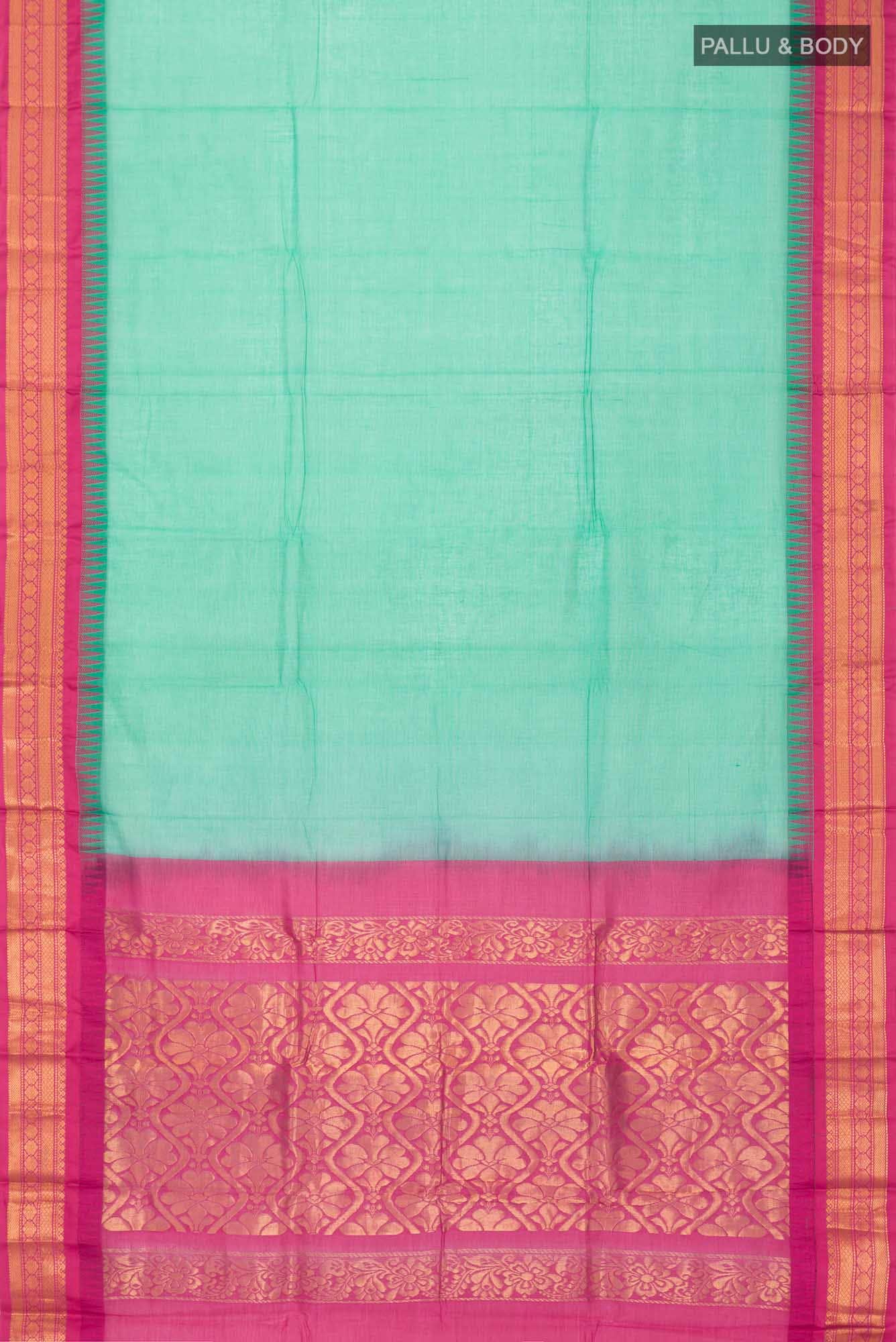 Green Gadwal cotton Saree - Image 2