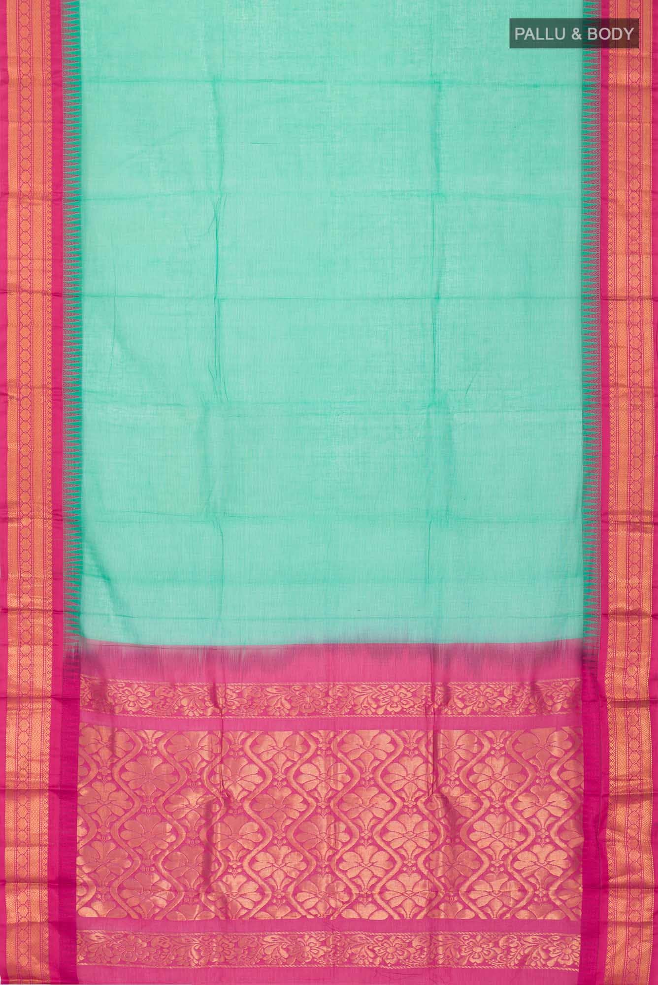 Green Gadwal cotton Saree - Image 2