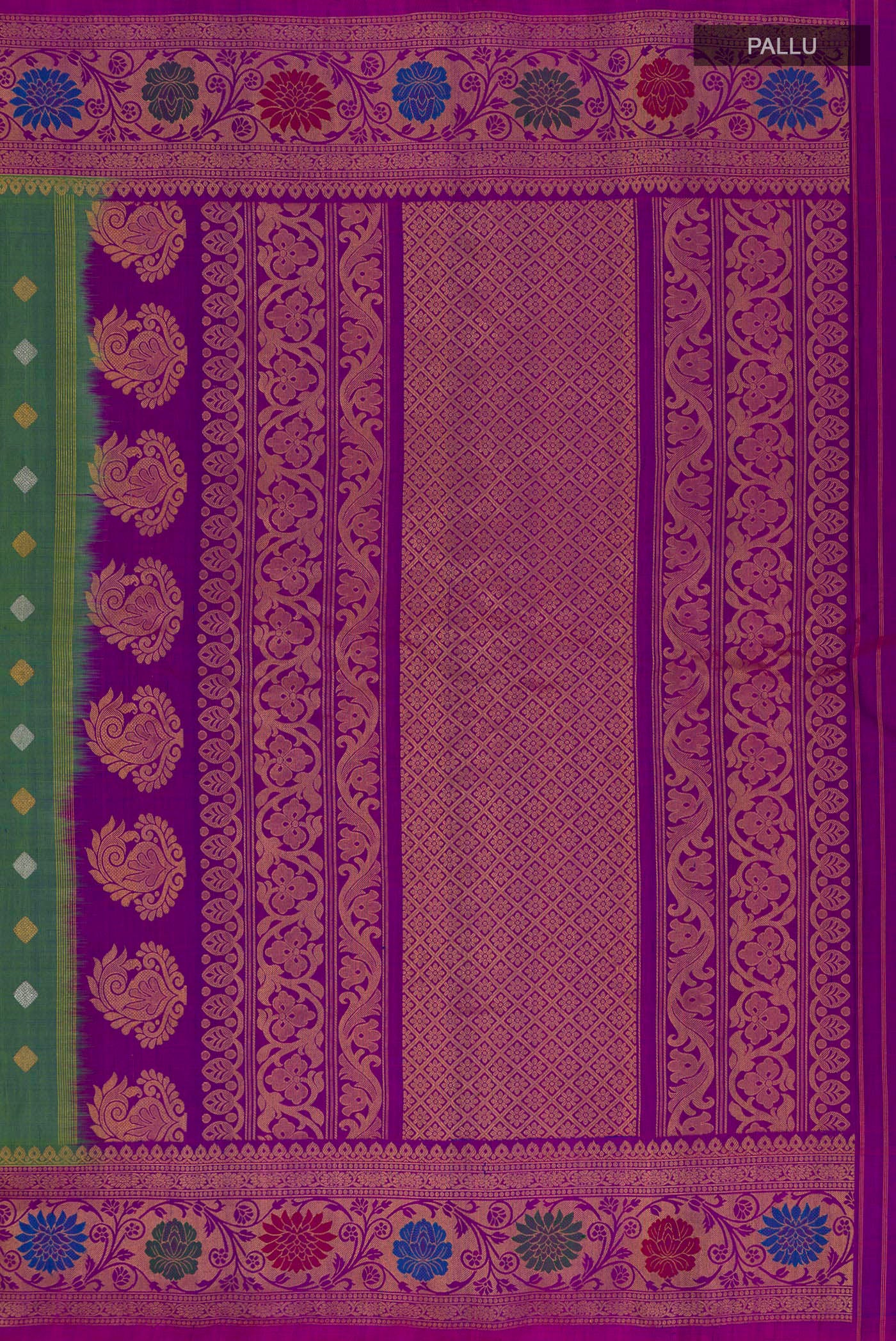 Green with Blue Color Gadwal Silk Saree - Image 6