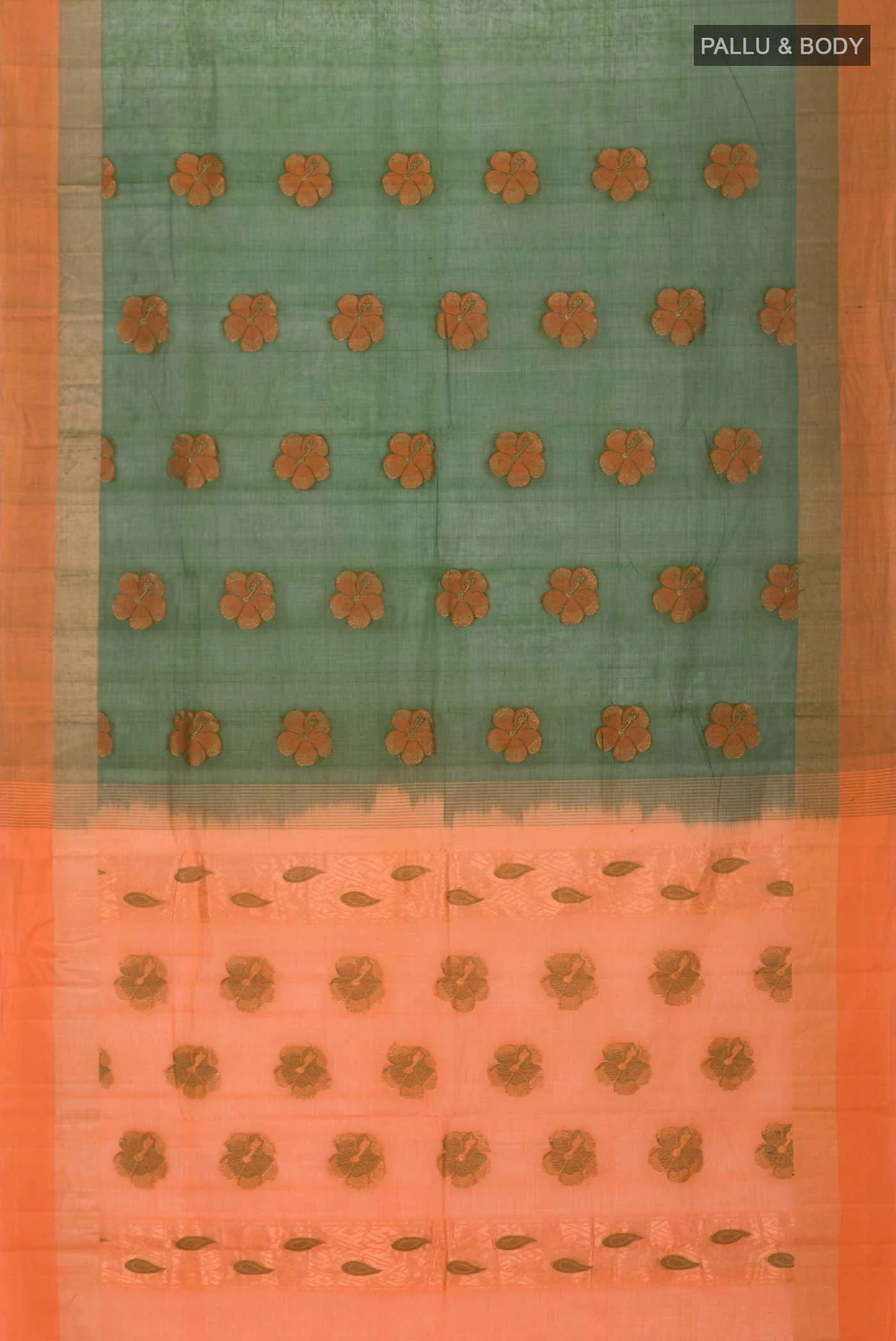 Green Kanchi Cotton Saree - Image 3
