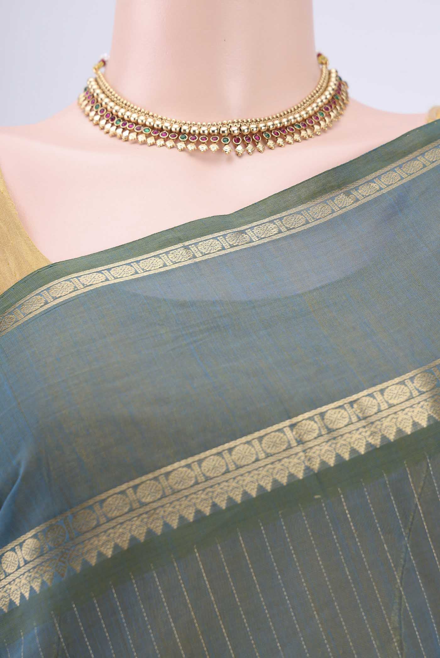 Blue Kanchi Cotton Saree - Image 2