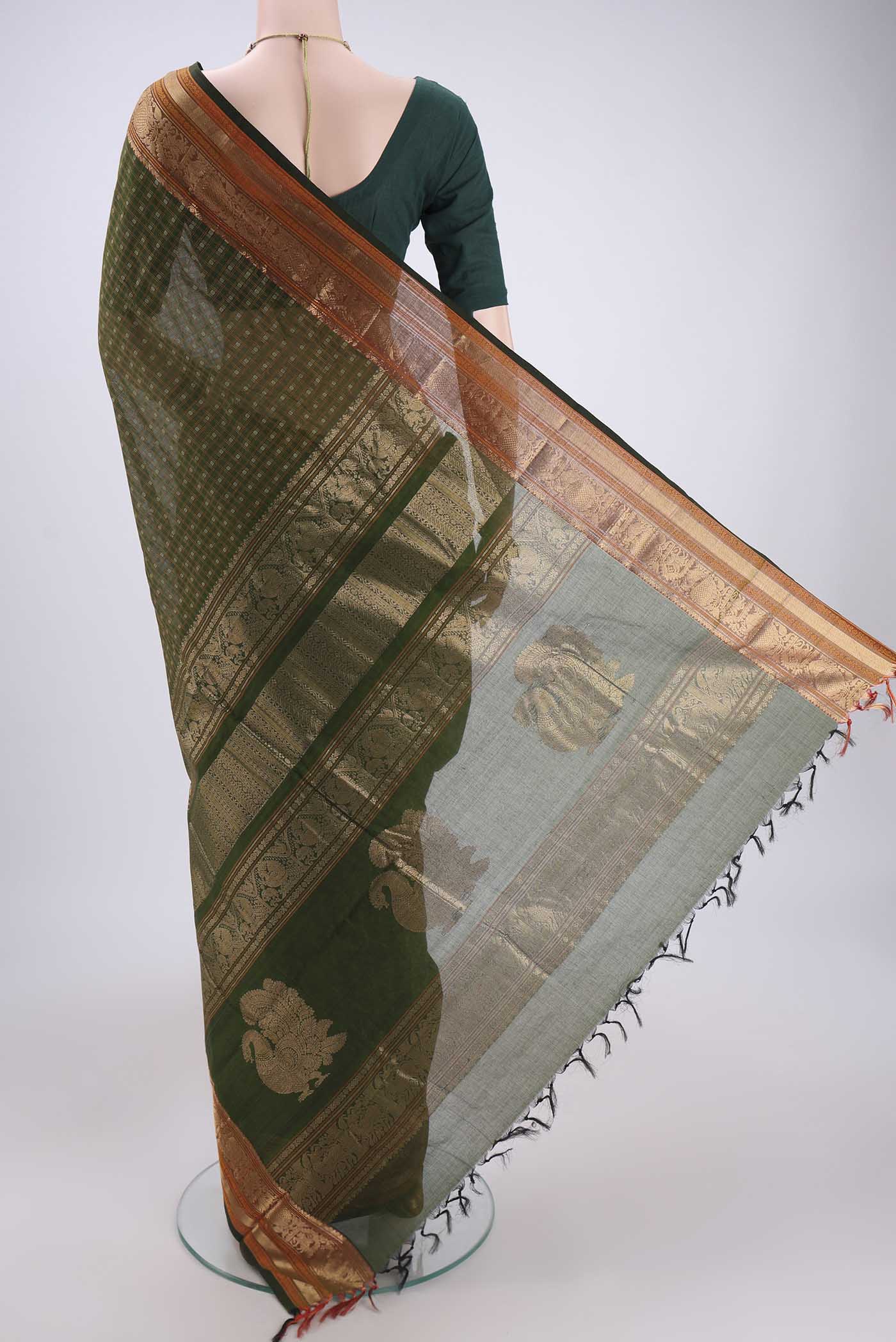 Green Kanchi Cotton Saree - Image 3