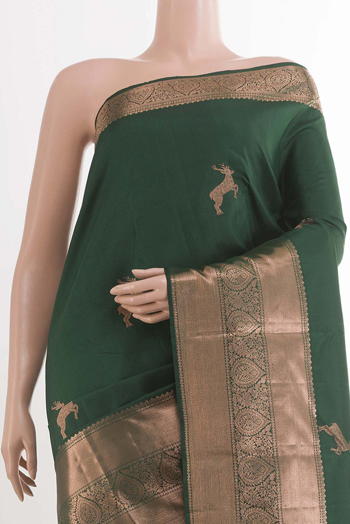Green Kanchipuram Silk Saree - Image 2
