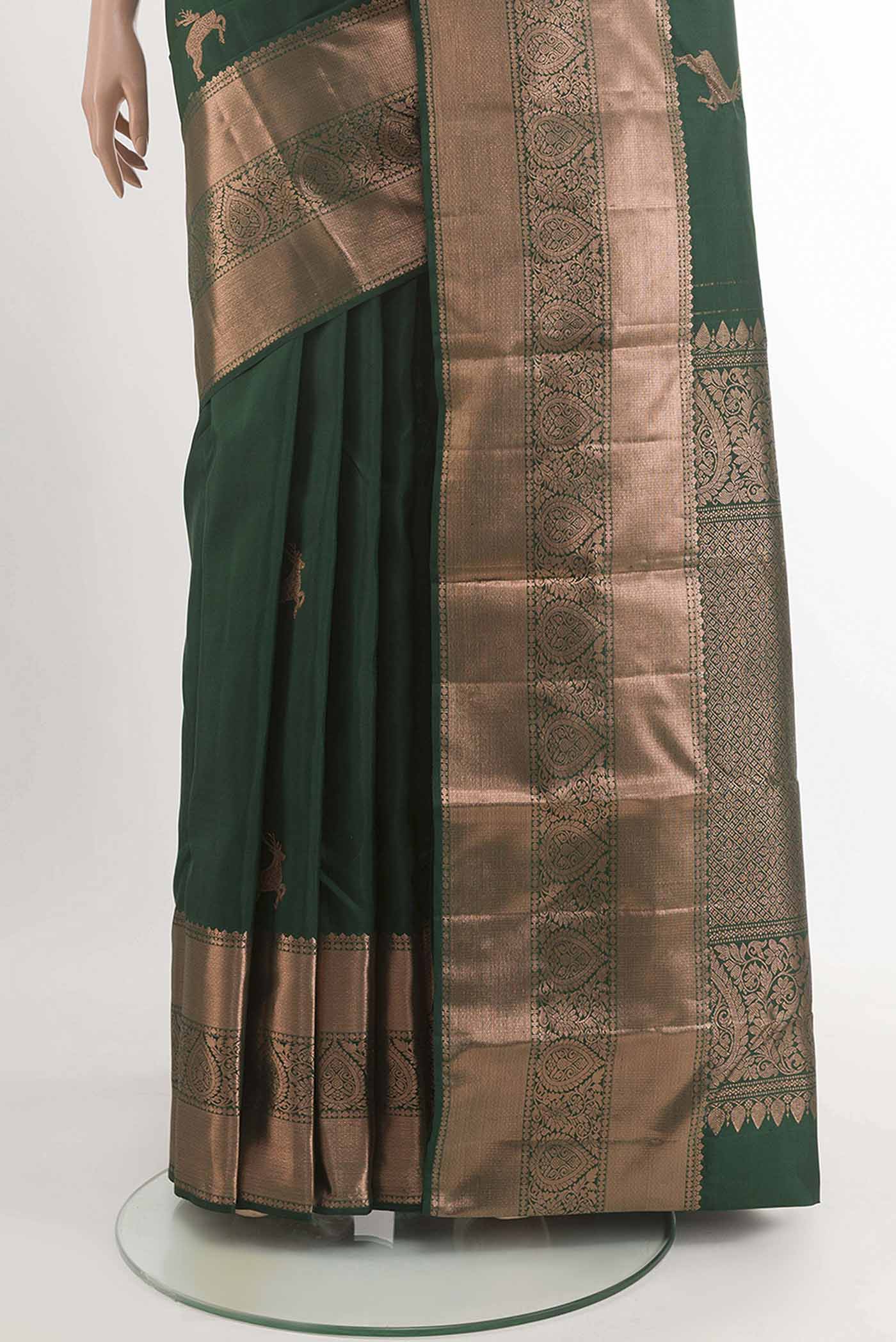 Green Kanchipuram Silk Saree - Image 3