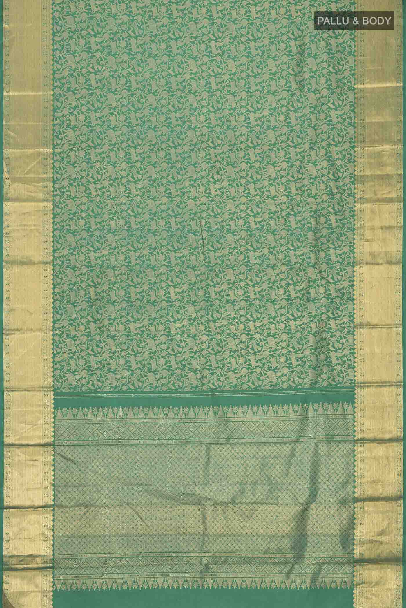 Green Kanchipuram Silk Saree - Image 6